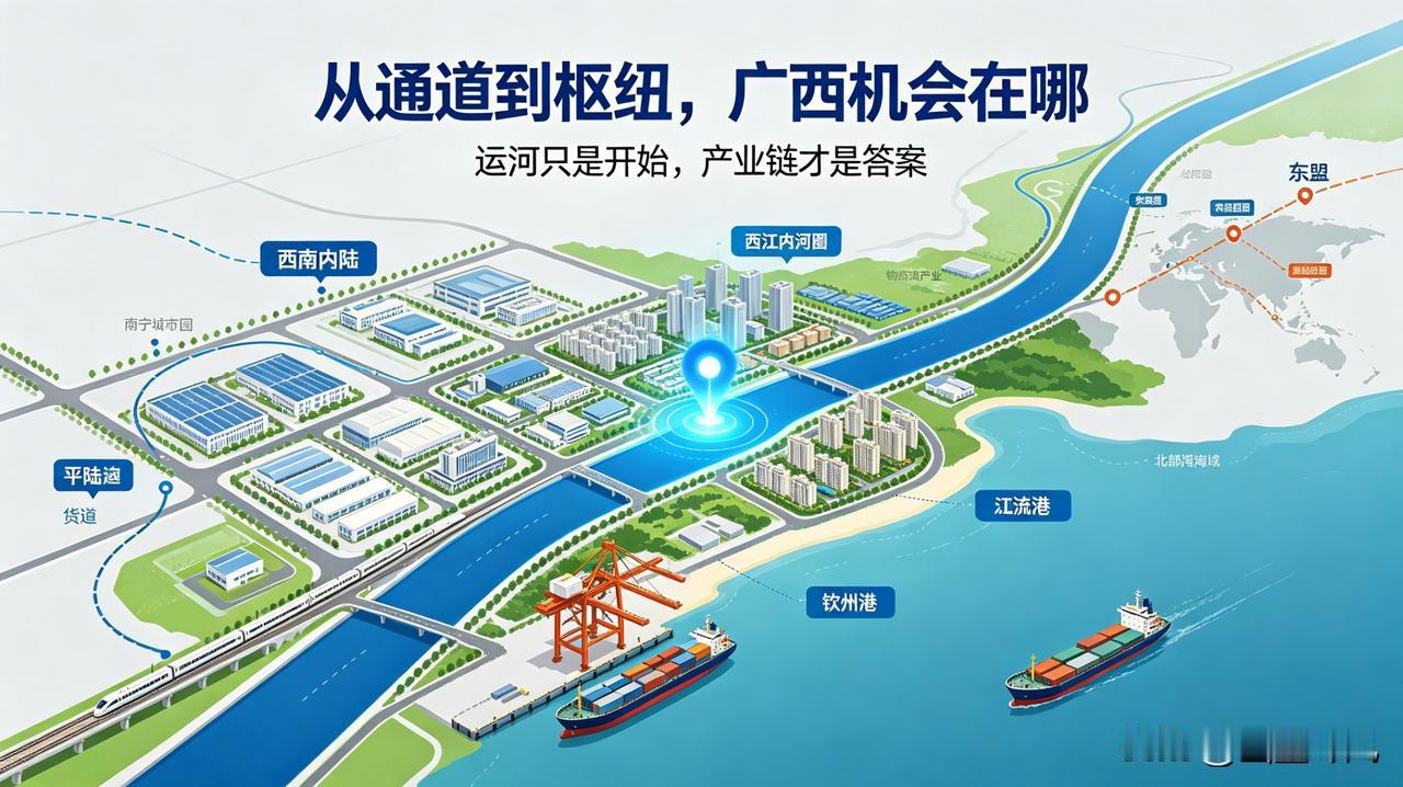 平陆运河马上通航，结束了广西临海、大江却没法直接入海的困境。以前西江货物出海，要