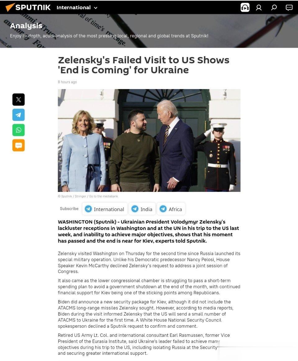 泽伦斯基访美失败表明乌克兰“末日即将来临”泽伦斯基周四访问了华盛顿，这是俄罗斯发