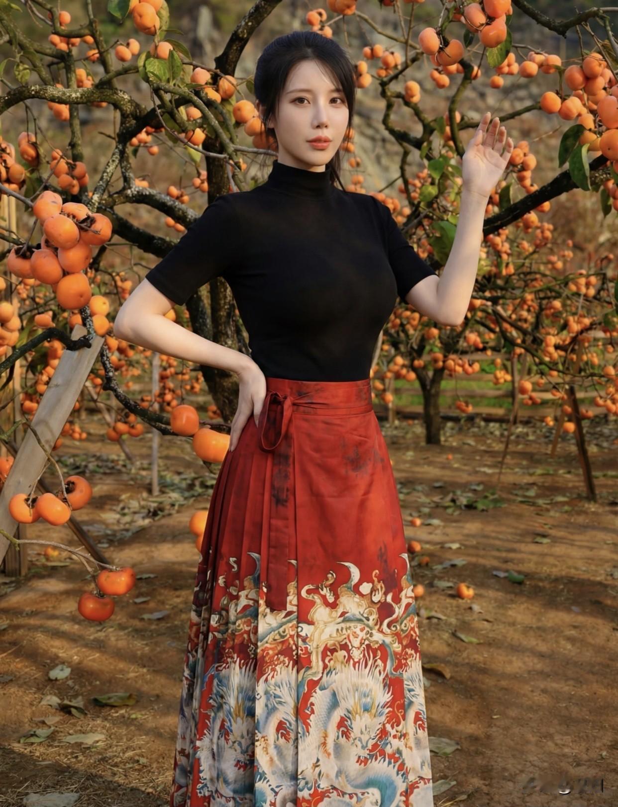 有哪些时髦的国风服装呢?年年岁岁柿柿红！秋日果园里的甜美少女🍂🍎