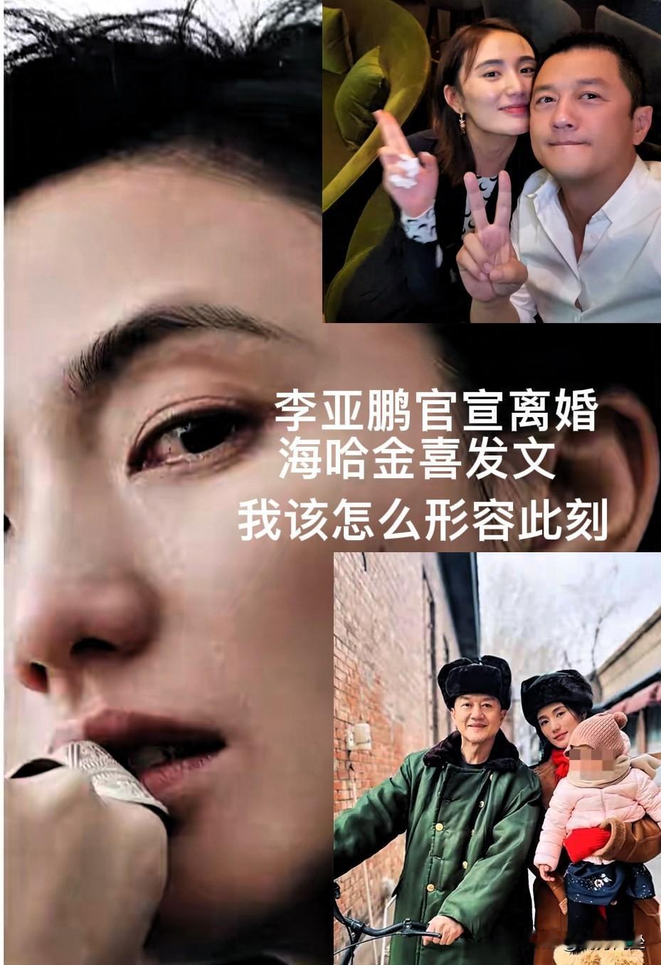 海哈金喜含泪发文：我该怎么形容此刻
10月14号，李亚鹏在网络上官宣离婚。
消息