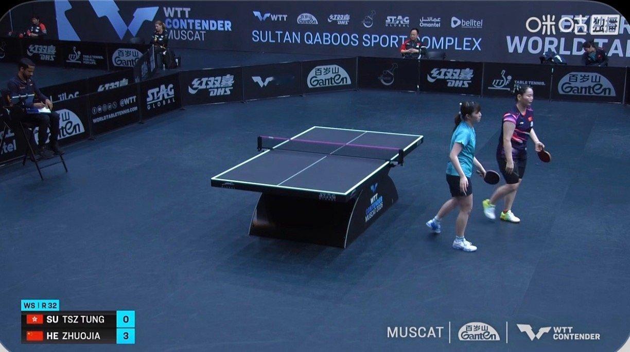 2026wtt马斯喀特挑战赛女子单打32-16何卓佳3-0苏籽童（11-8 11