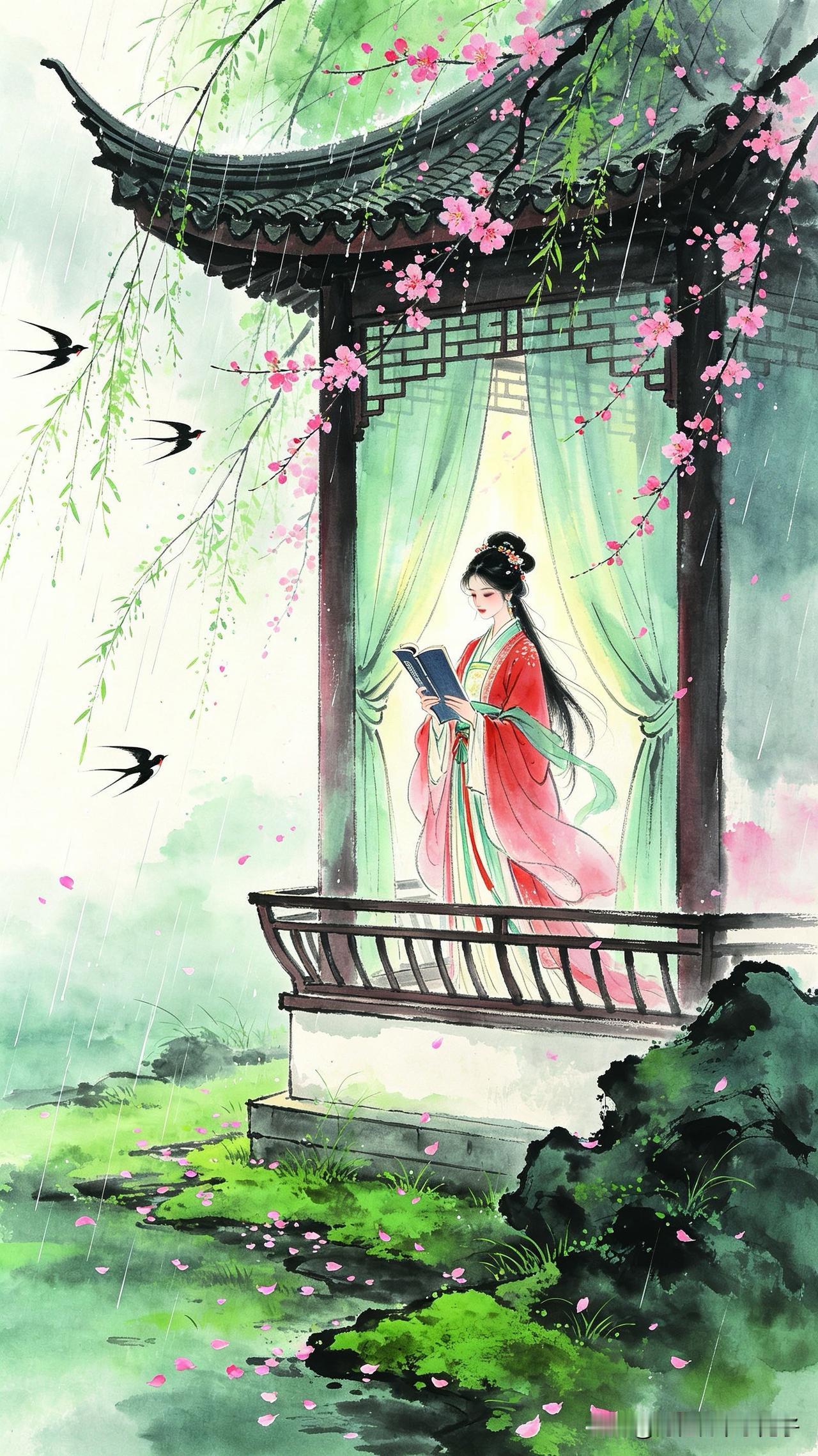 拈书漫卷小帘钩，
忽见前欢字底浮。
燕尾裁开三月雨，
     
…………请师友