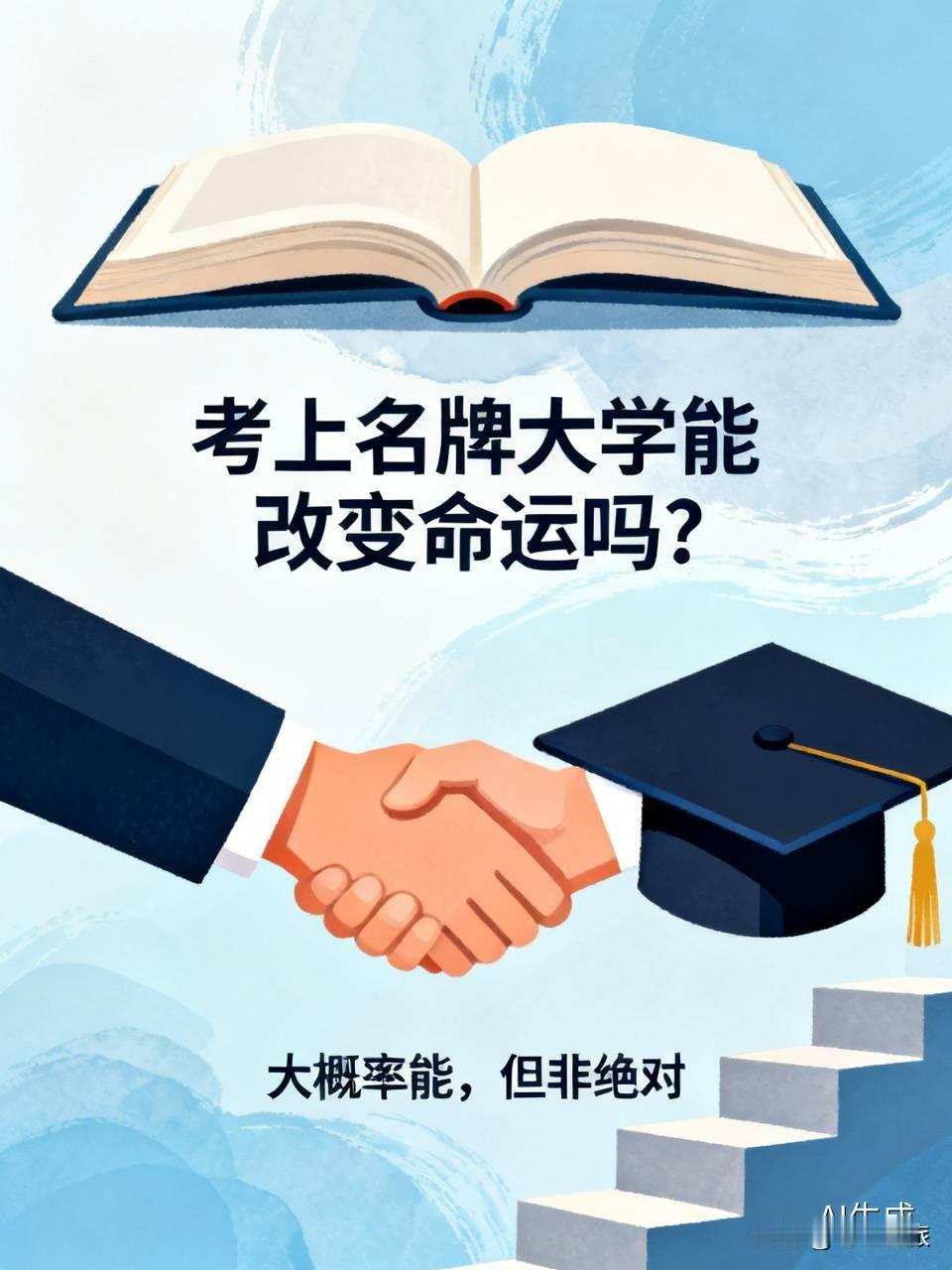 考上名牌大学能改变一个人的命运吗？我觉得大概率是能的，但也不是绝对。
从积极方面