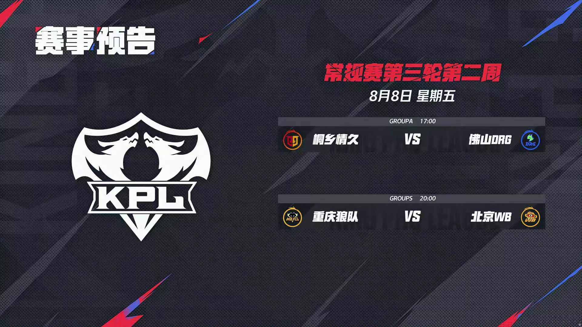 今日 *情久力争三连胜坐稳A组第一  DRG背靠背*狼队和WB继续向胜者组发起冲