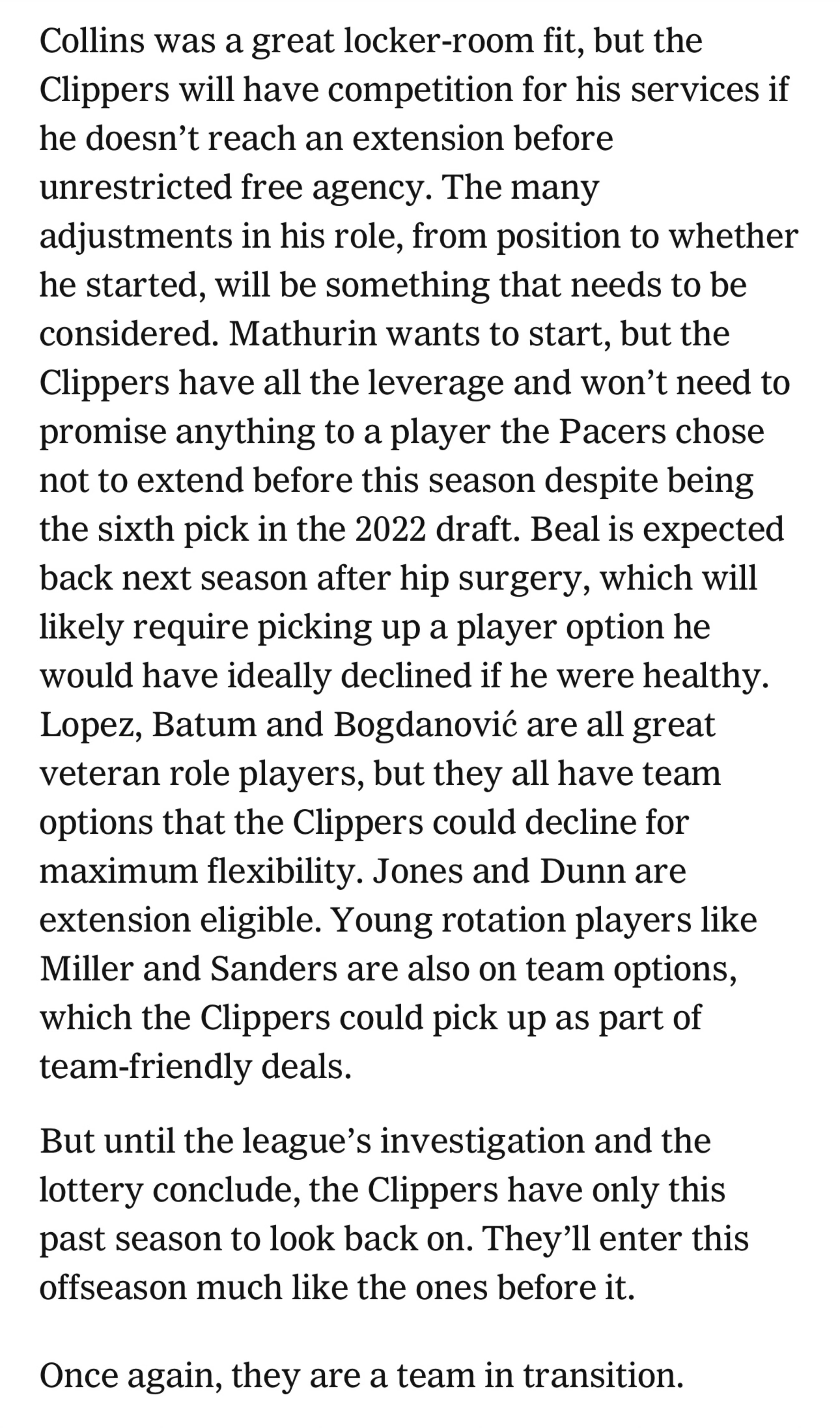 The Athletic记者Law Murray分析快船：科林斯是更衣室的完美适