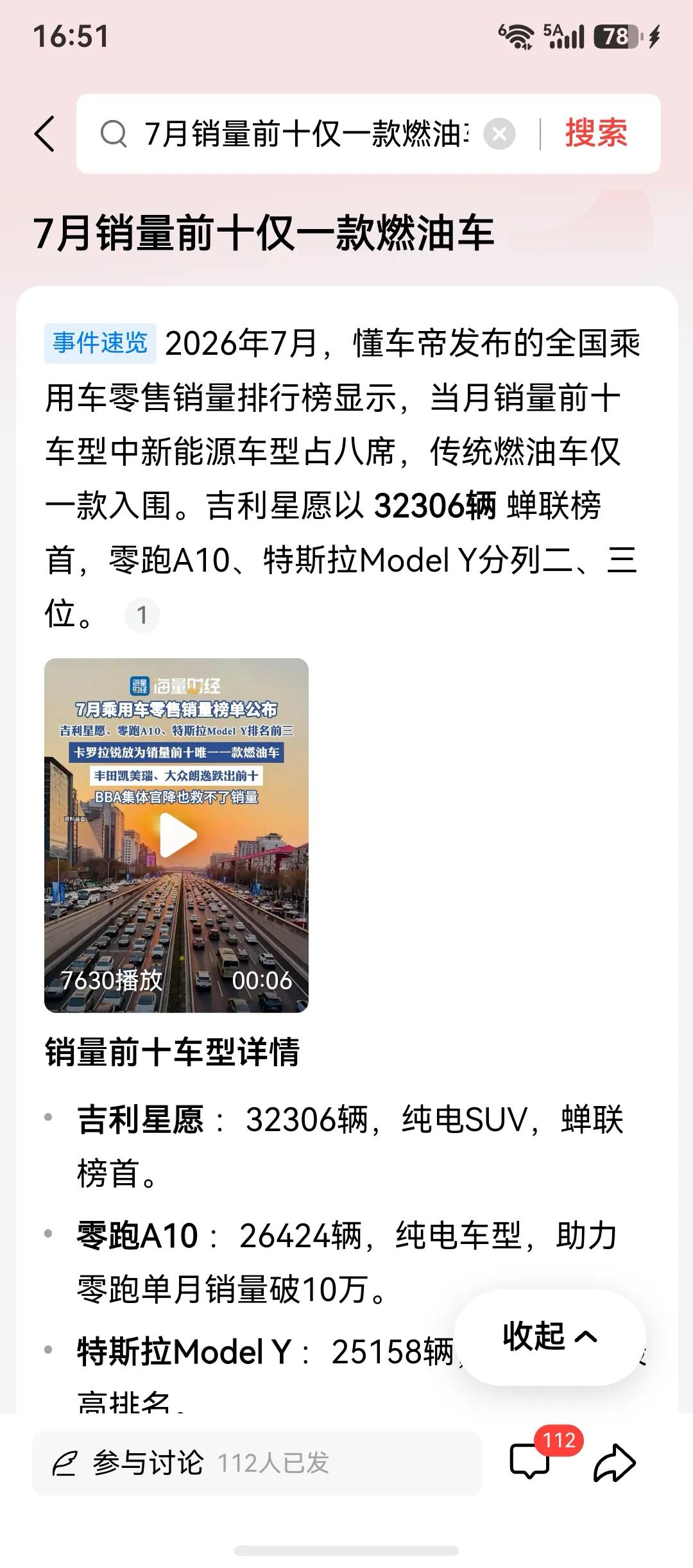 我的个妈呀

油车真的不行了吗？

七月份汽车销量排行榜，前十名就一款油车入围，