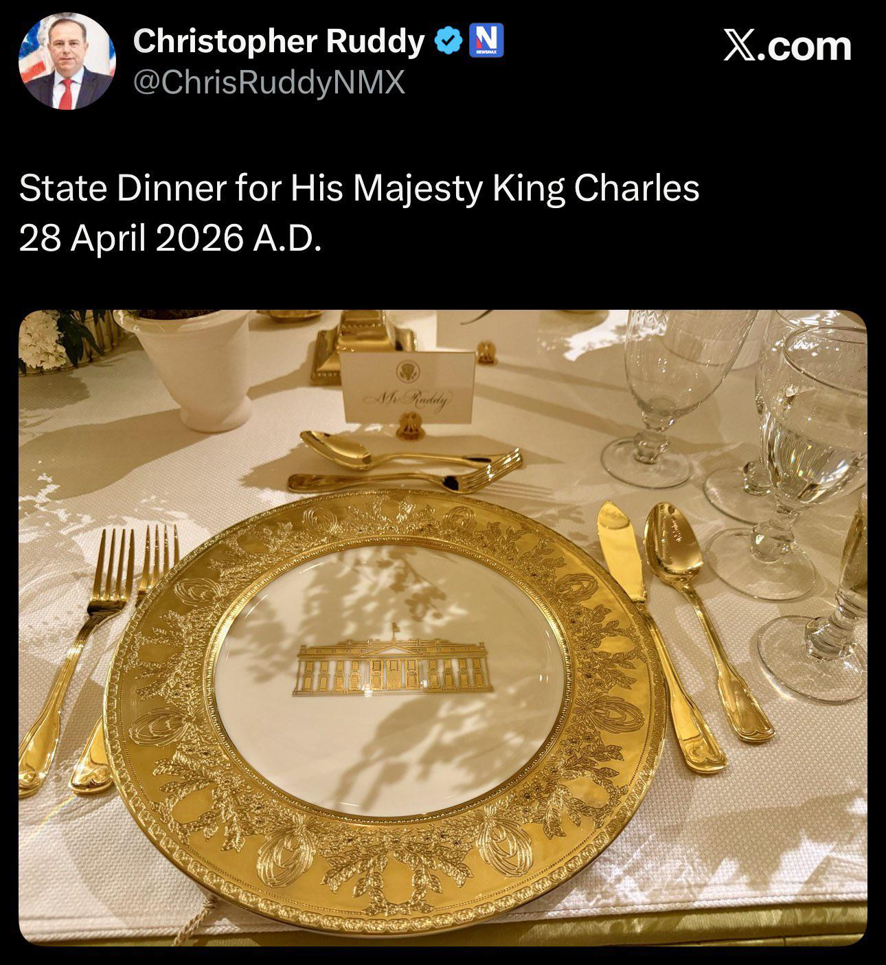 英王查尔斯在白宫用餐的餐盘餐具 