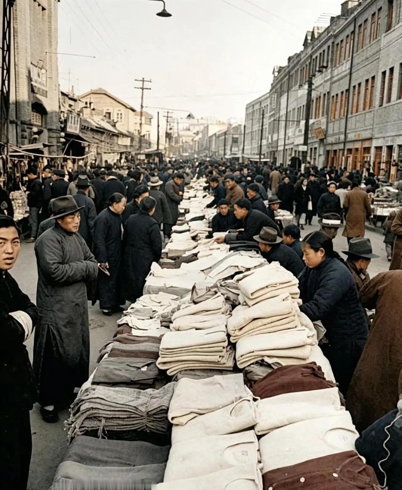 王铎：1948年，青岛市场三路的成品衣服大集。