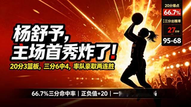 66.7%三分命中率！杨舒予主场首秀封神，20分绝杀级进球点燃全场