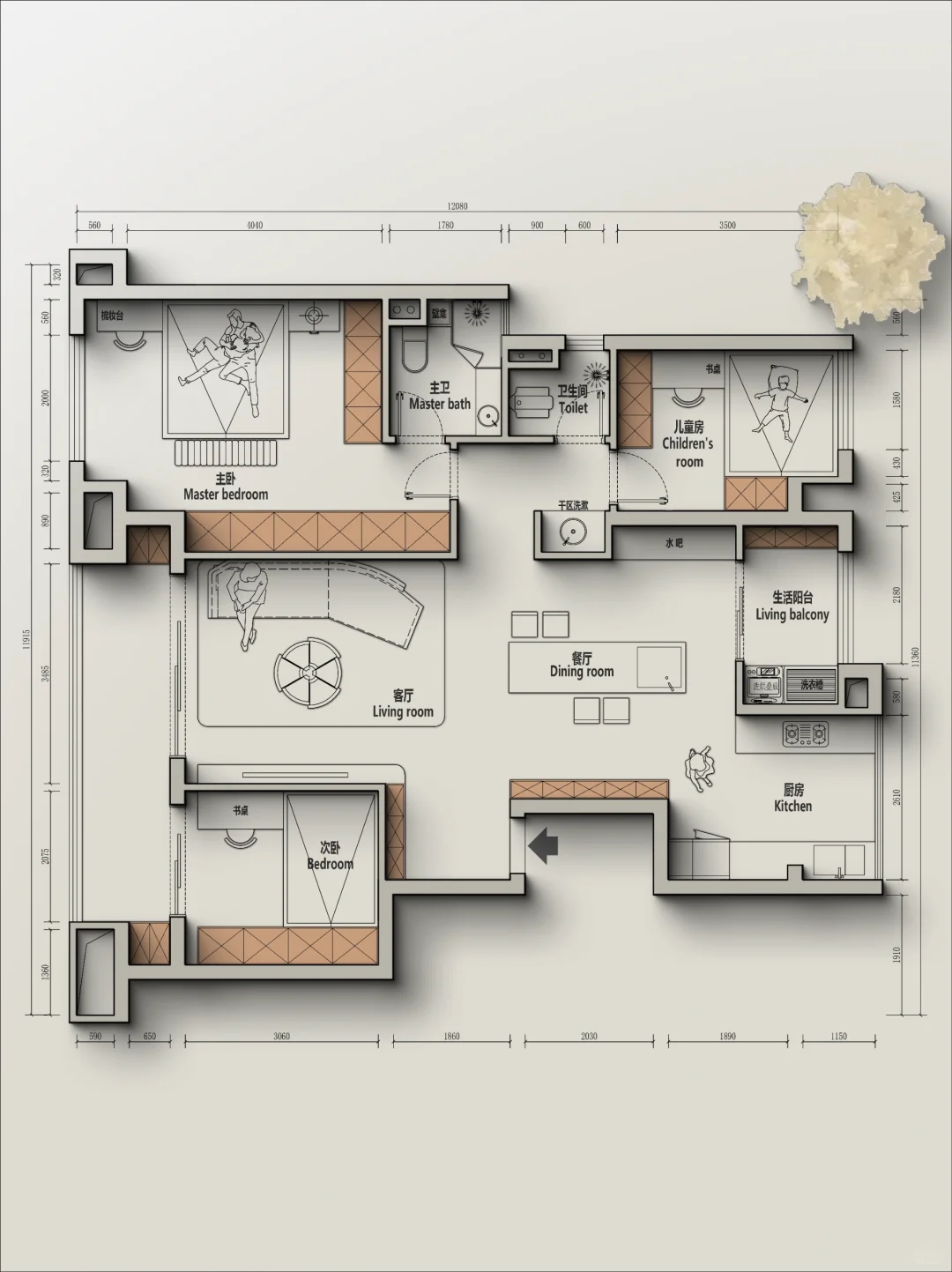 🍁户型改造丨重庆91m²三室一卫竖厅变横厅