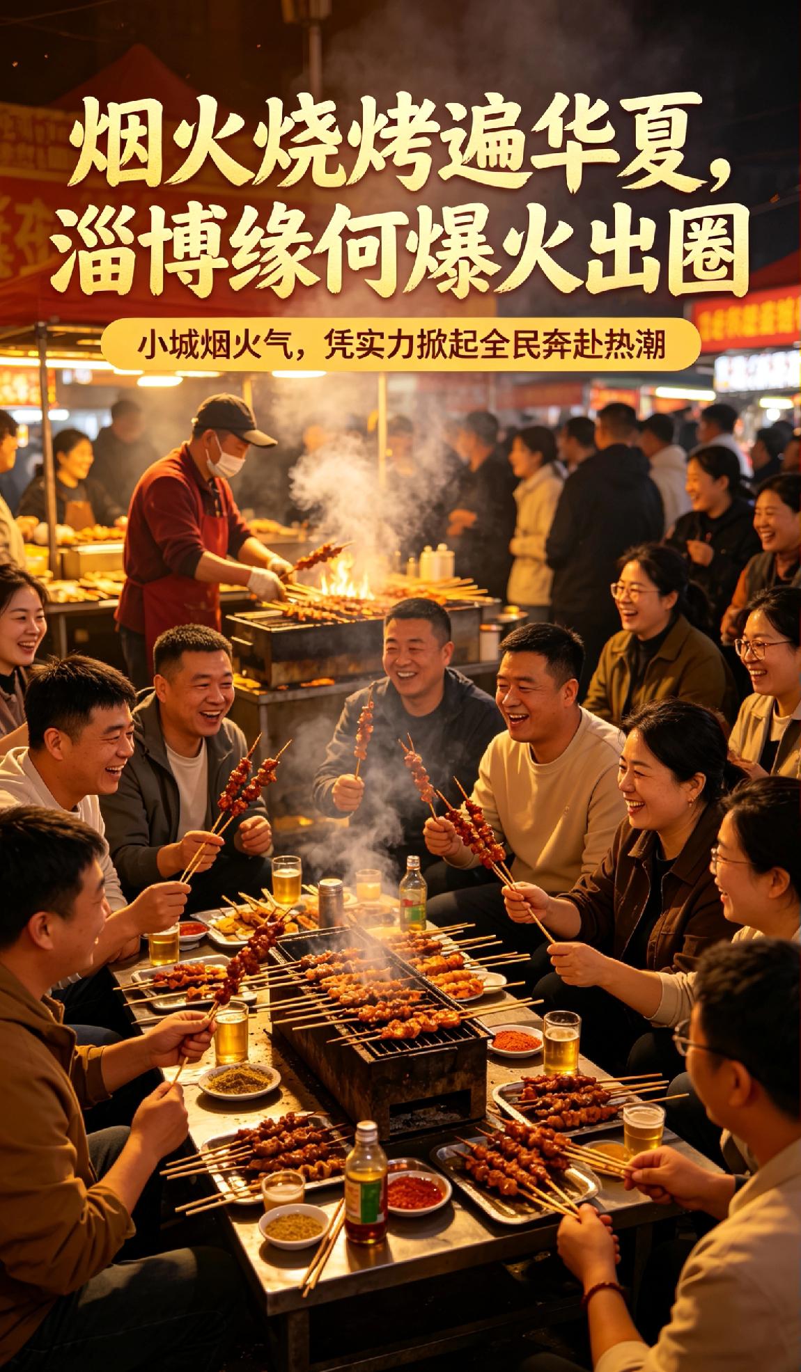烟火烧烤遍华夏，淄博缘何爆火出
 圈
小城烟火气，凭实力掀起全民奔赴热潮