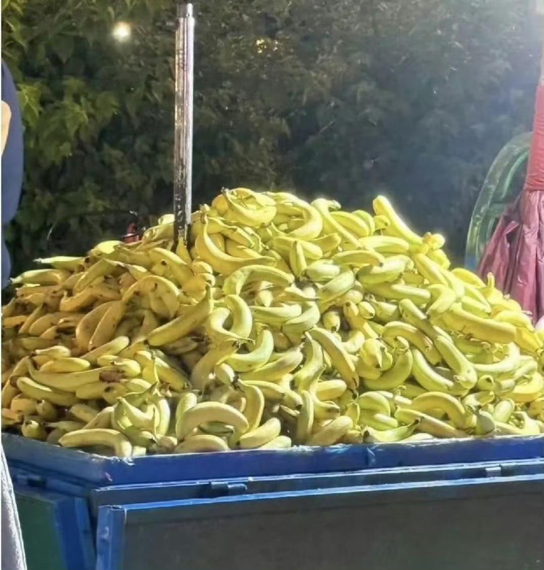 今晚下班路过一卖香蕉的摊位，很是奇怪，香蕉都是一个个掰开了卖，10元四斤，很多人
