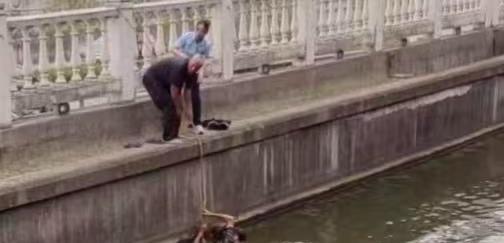 “有人落水”，立马冲去 200 米外河道！岸边群众已找好绳子，可老人慌得抓着石壁