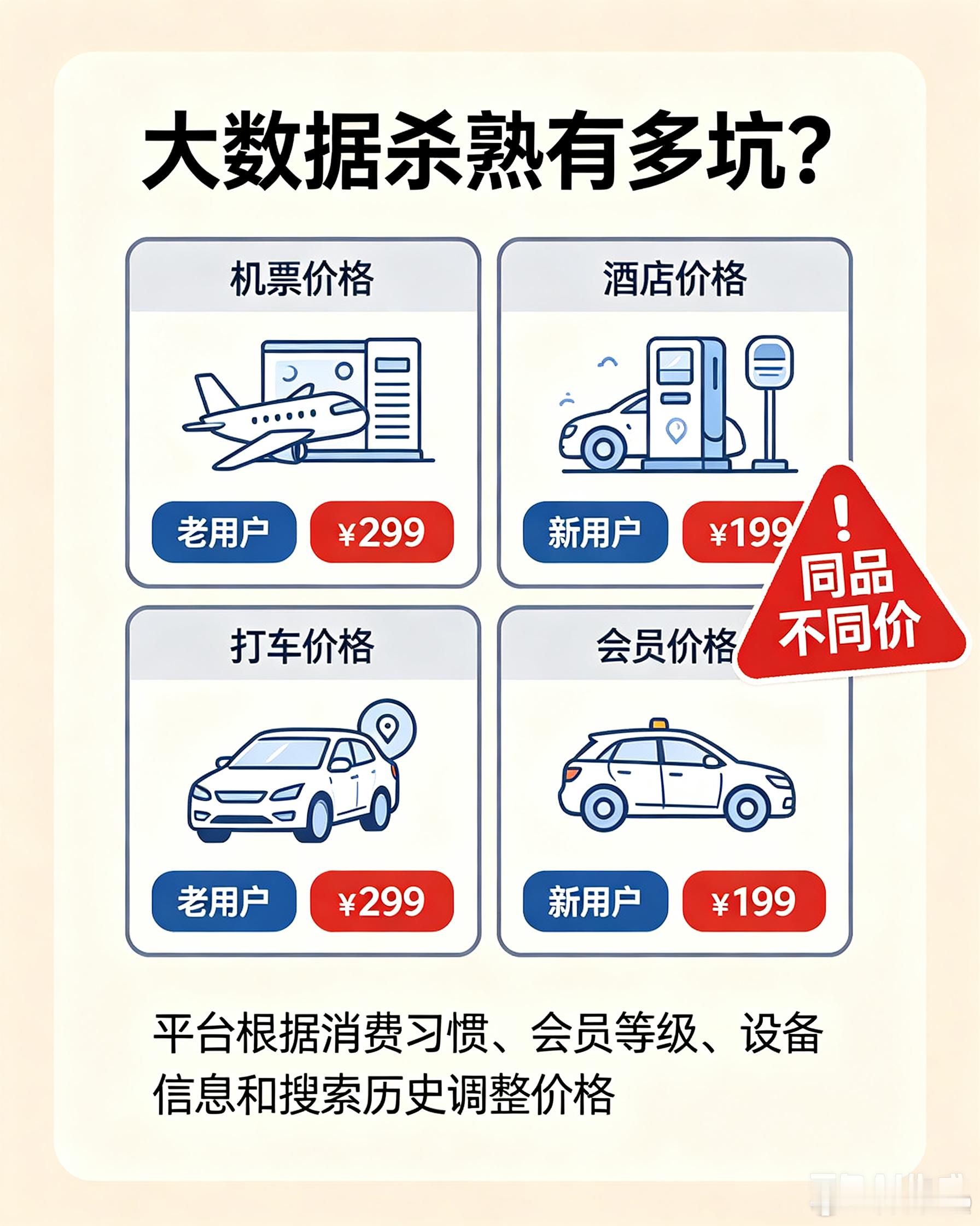 哪些大数据最让人反感最让人恶心的就是大数据杀熟，平台收集消费记录、手机机型、会员