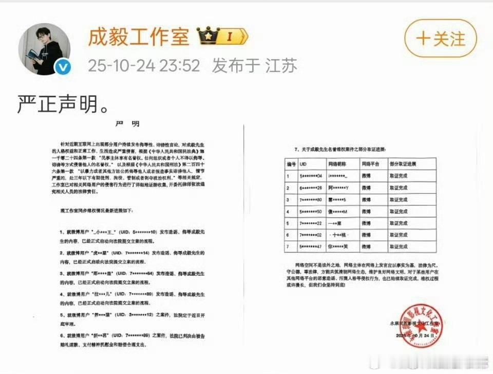 成毅工作室自己告黑了。好多熟人啊……欢瑞没有法务吗？怎么还要艺人工作室自己告黑 