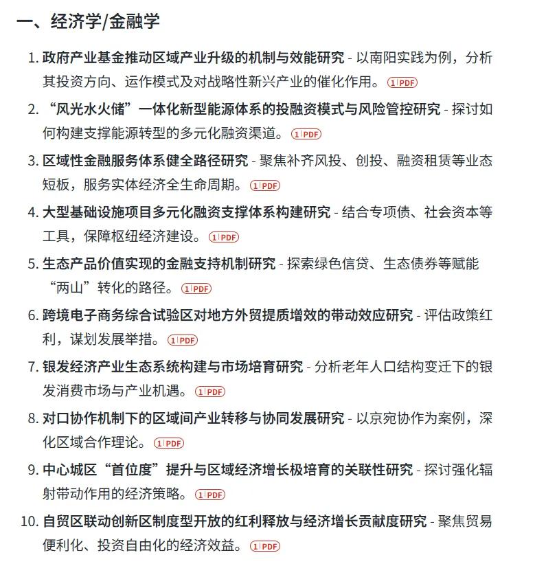 十五五规划重点选题五个专业各10题