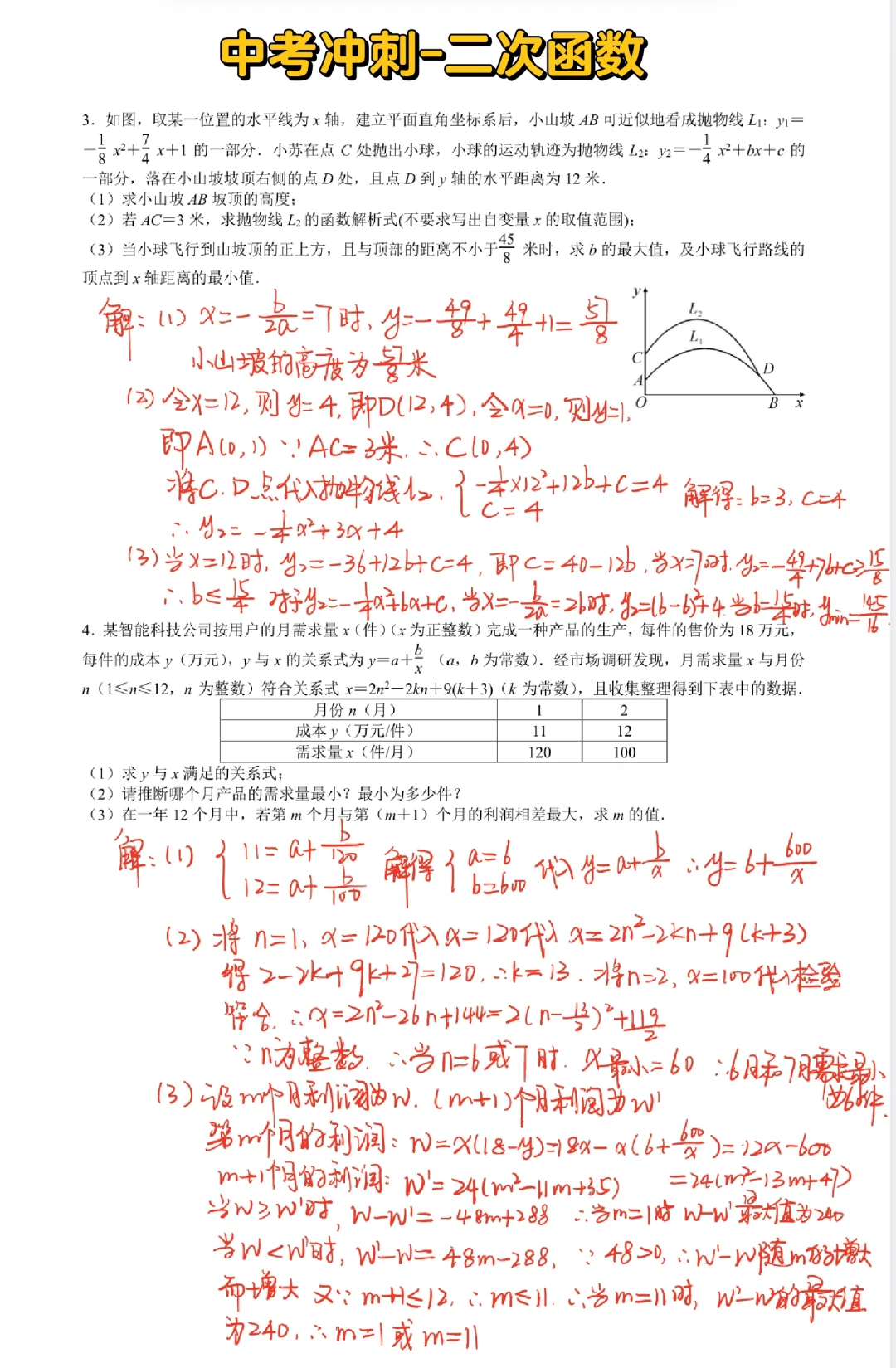中考数学冲刺-二次函数实际问题🔥