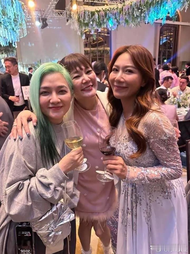 范晓萱参加萧敬腾的婚礼，她染了一头绿发，整个人胖了好多。她现在一脸横肉，面相都变