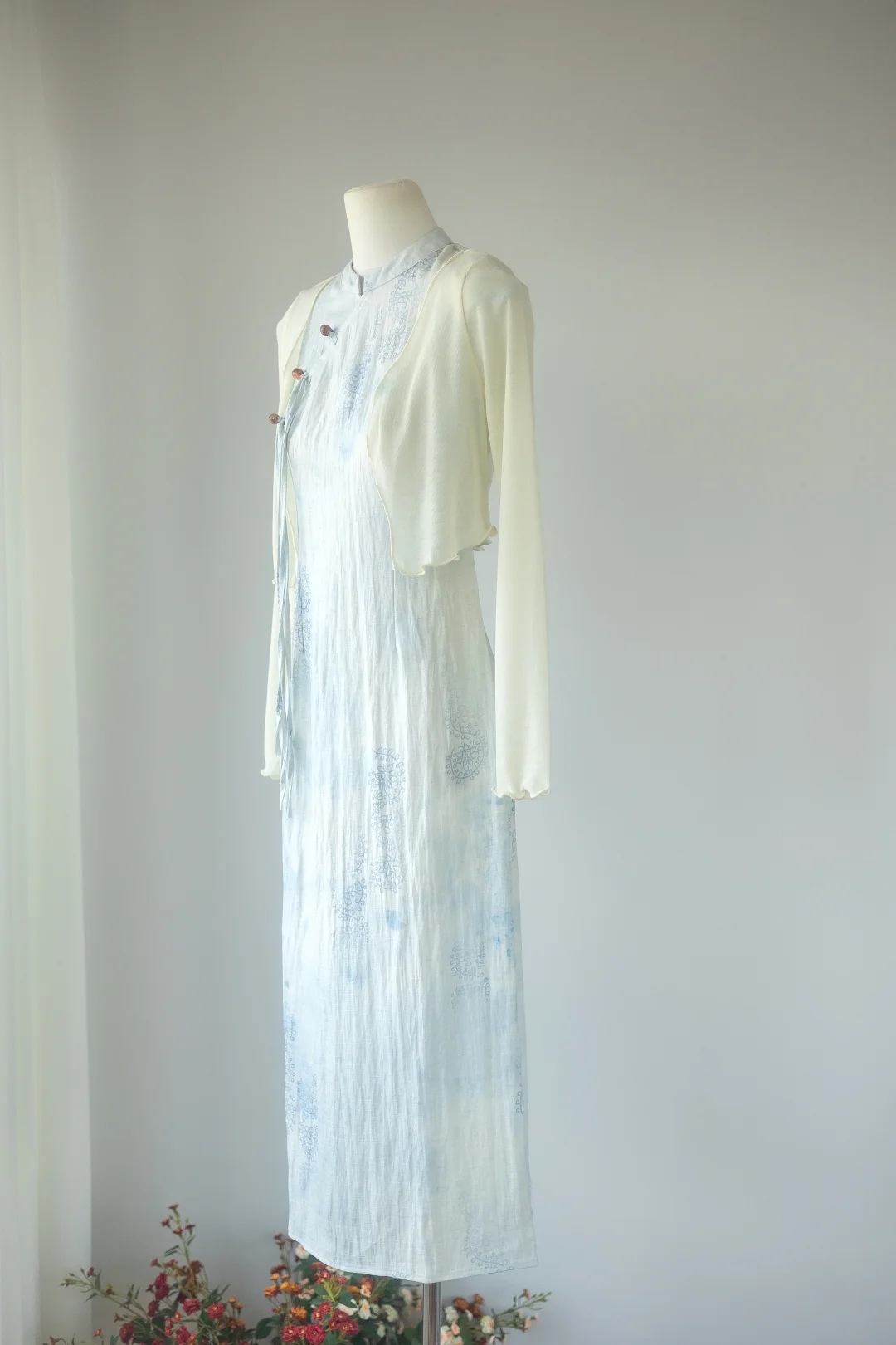 絮落｜浅蓝色改良旗袍裙