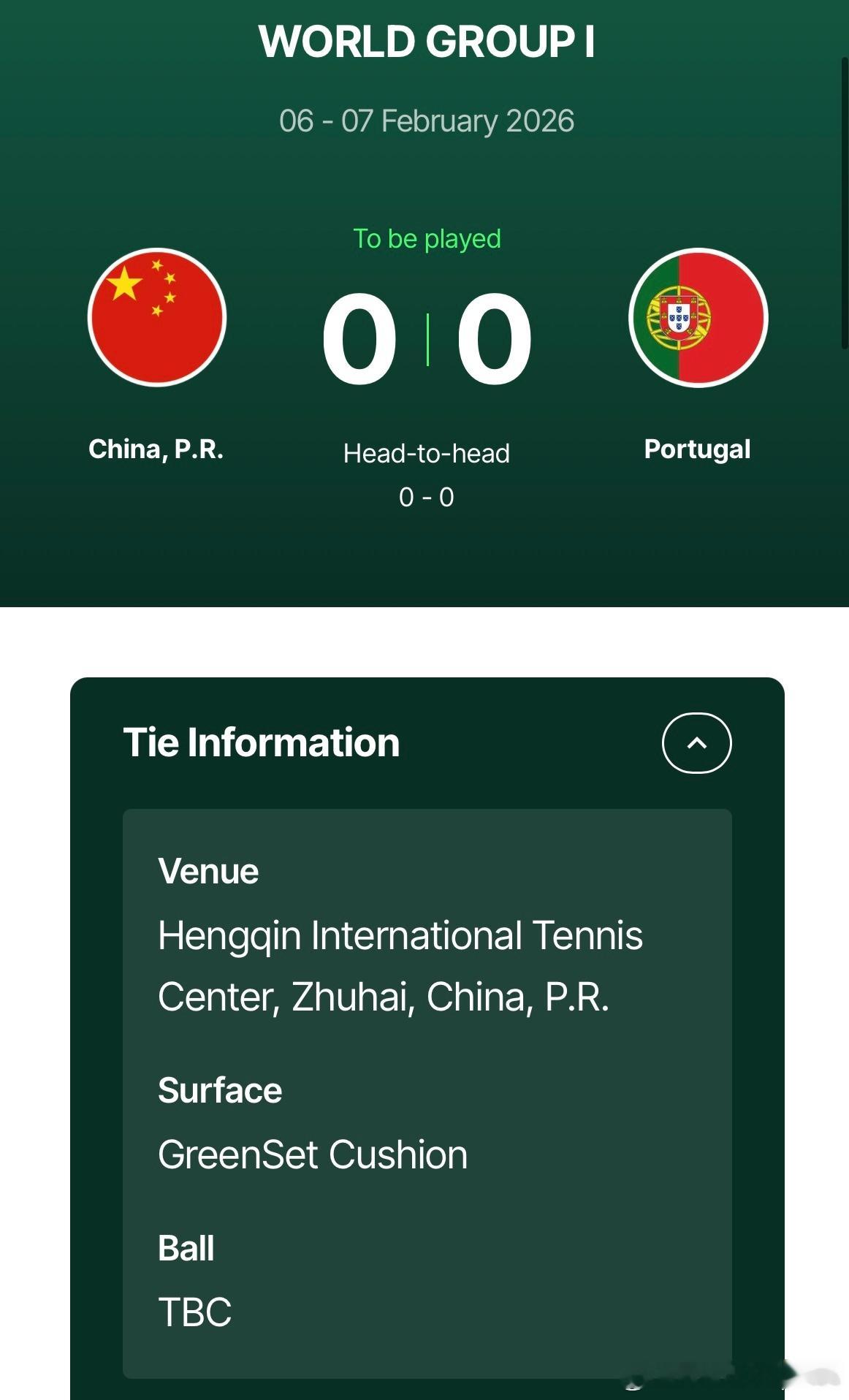 戴维斯杯 2026 年2.6-2.7  地点珠海中国队珠海主场挑战 3号种子葡萄