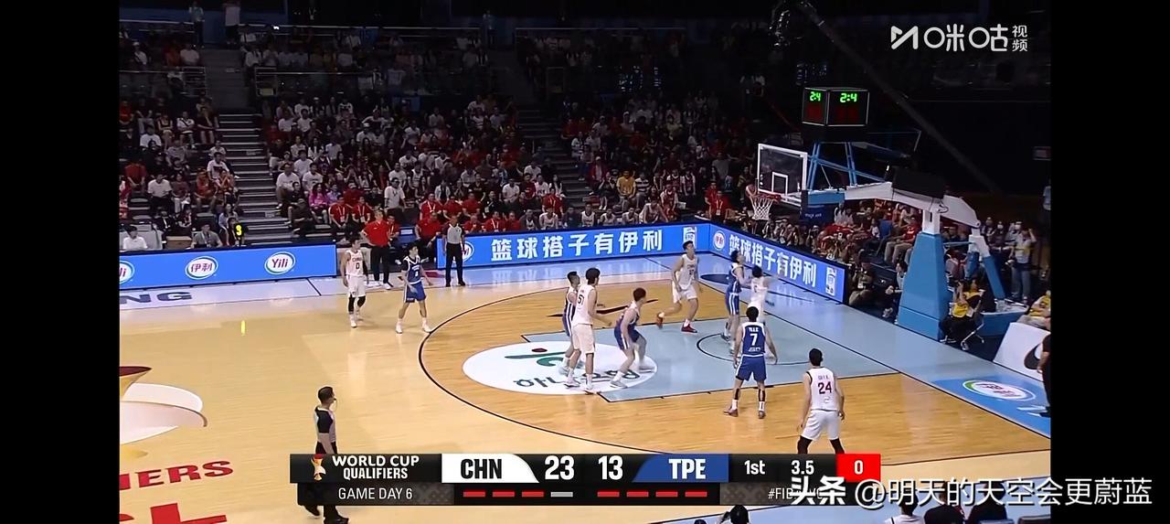 千呼万唤始出来，庞老六闪亮登场！
今天下午中国男篮92-74战胜中国台北，终于出