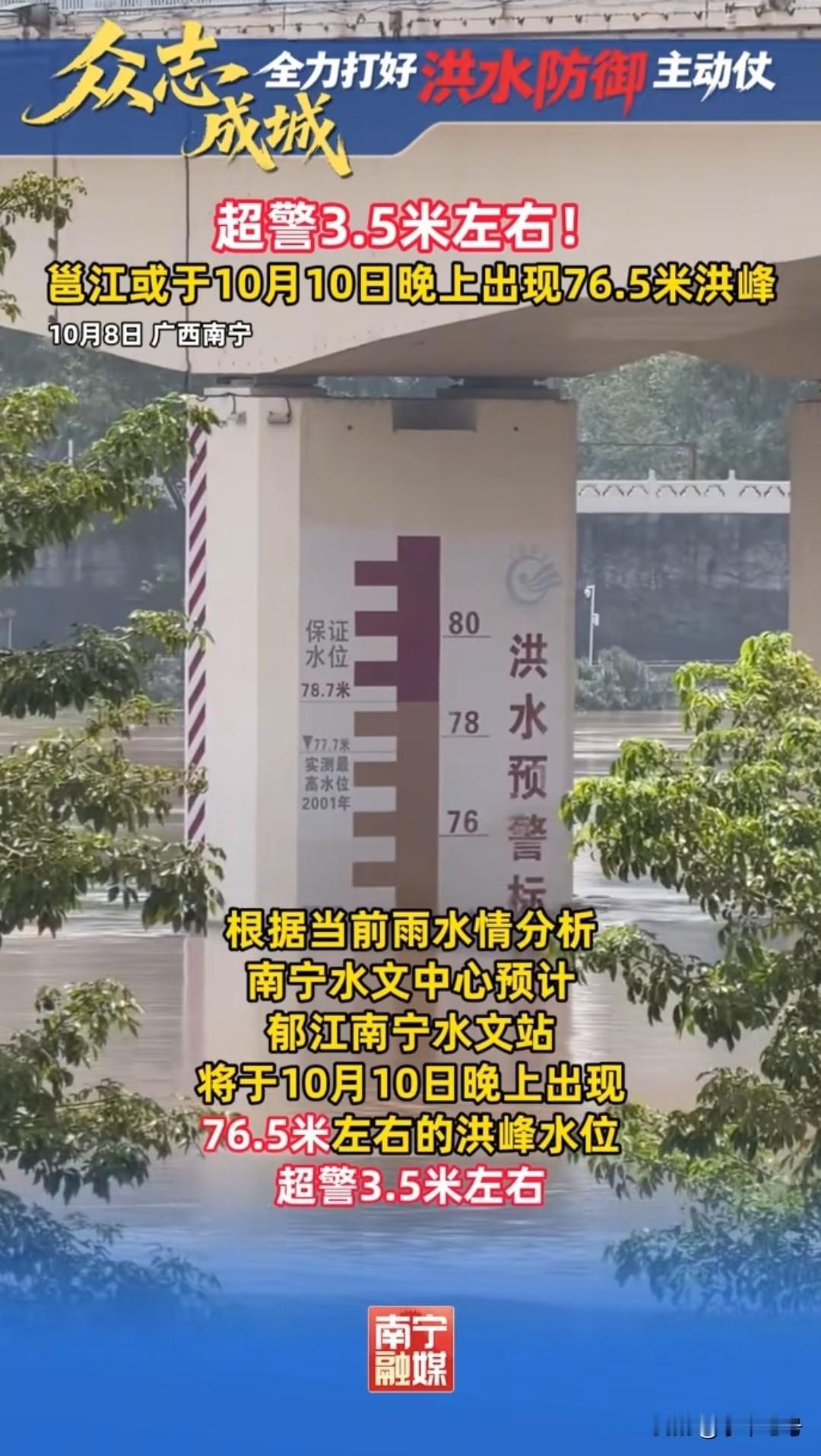 不得不说今年的台风太活跃了，
南宁邕江水未完全退去，水位今天又又开始复涨，崇左龙
