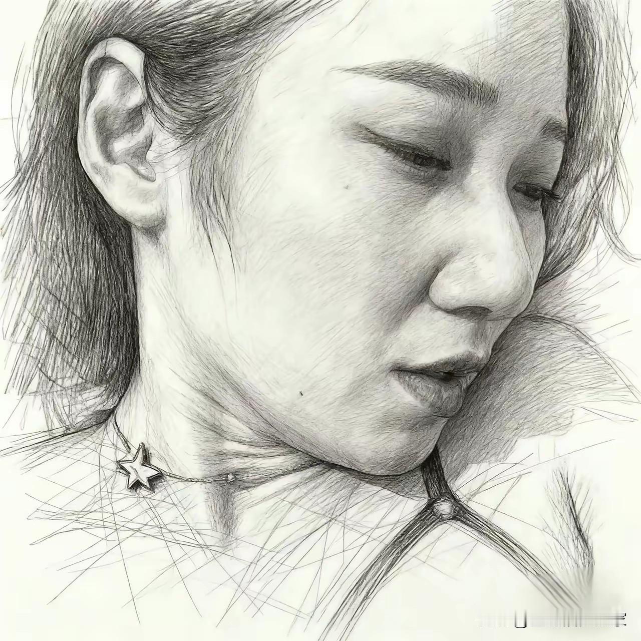 上海婷婷姐!

铅笔的线条像轻拢的雾，晕开她垂落的眼睫——那是半盏未醒的温柔，鼻