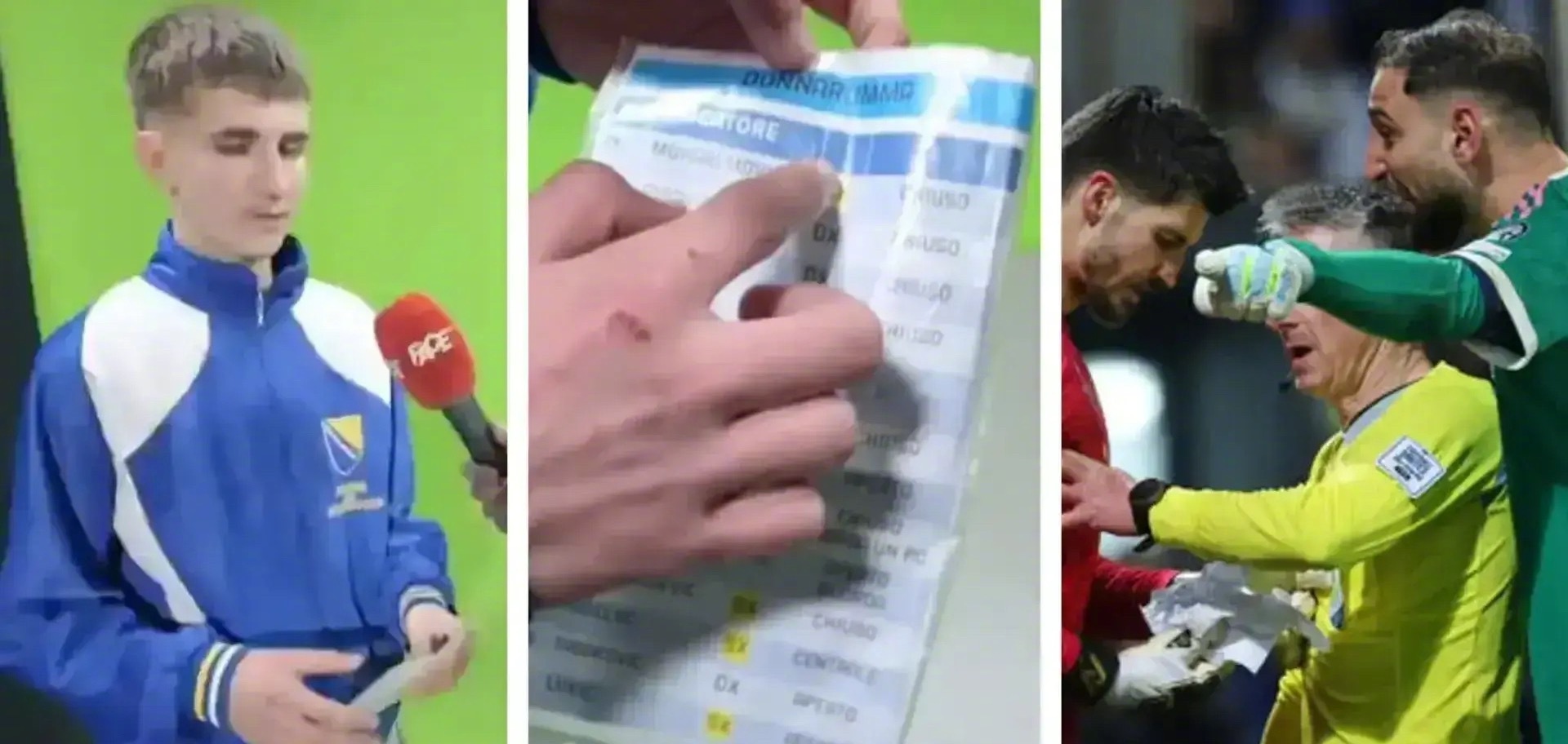 世欧预附加赛波黑vs意大利点球大战中，14岁波黑球童偷走多纳鲁马的战术小抄，直接