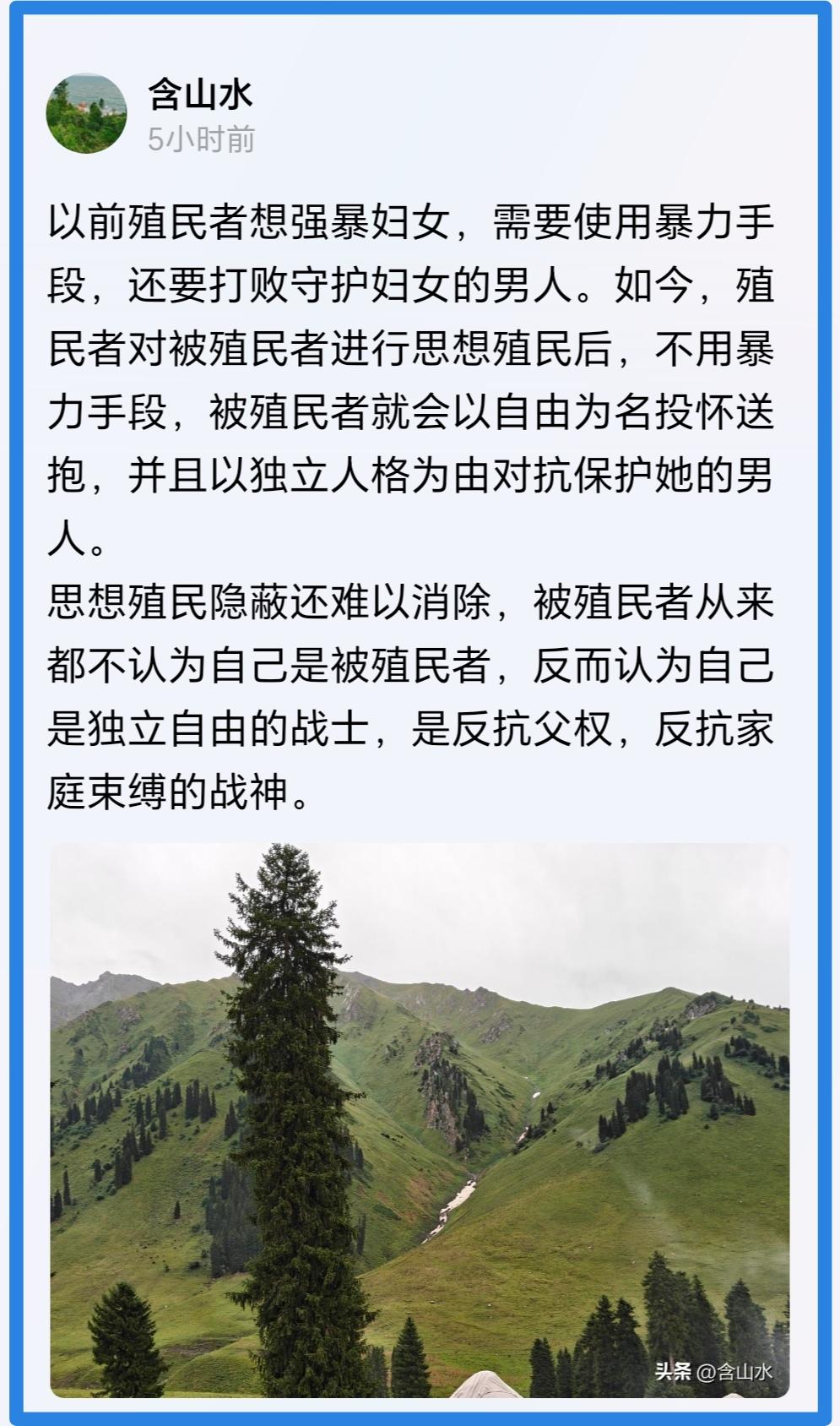 如何看“思想殖民”？网友“含山水”的文章写得很深刻。不像有些理中客，说话遮遮掩掩