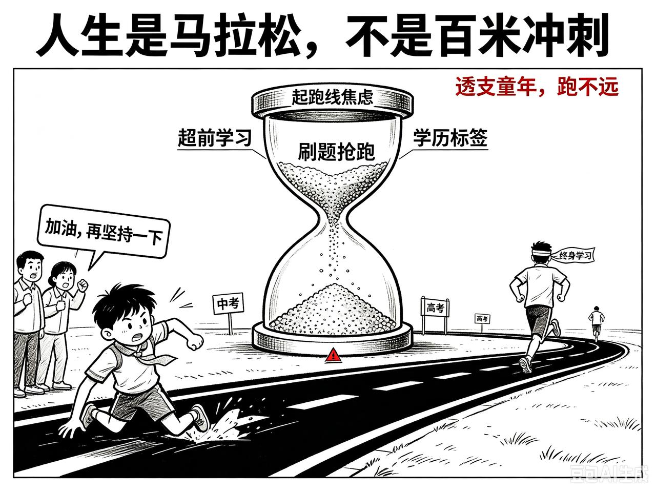 我们常说，人生是一场马拉松。可当下很多家庭教育，却信奉“不能输在起跑线”的功利口