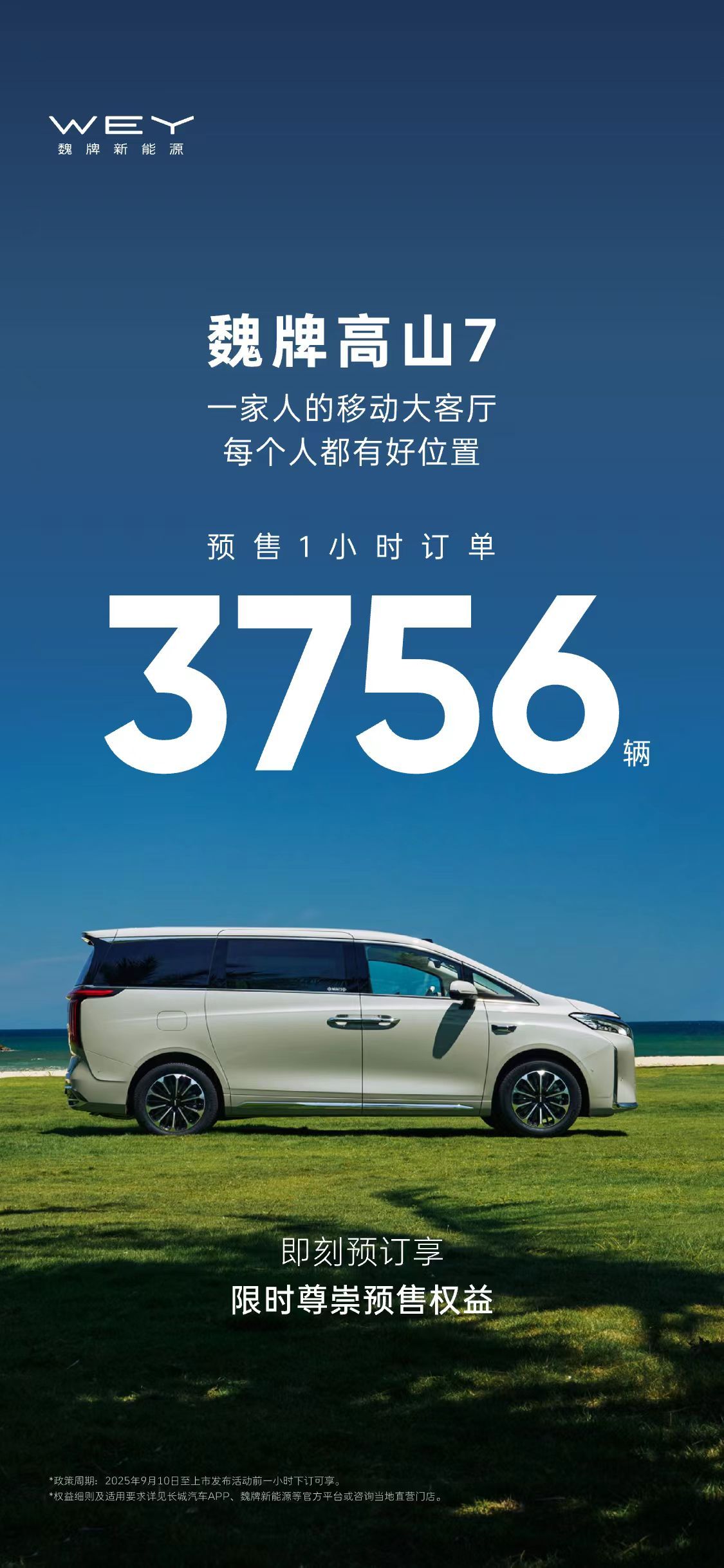 魏牌高山7今天正式开启预售，预售价格为28.98万，30万以内的豪华智能MPV，
