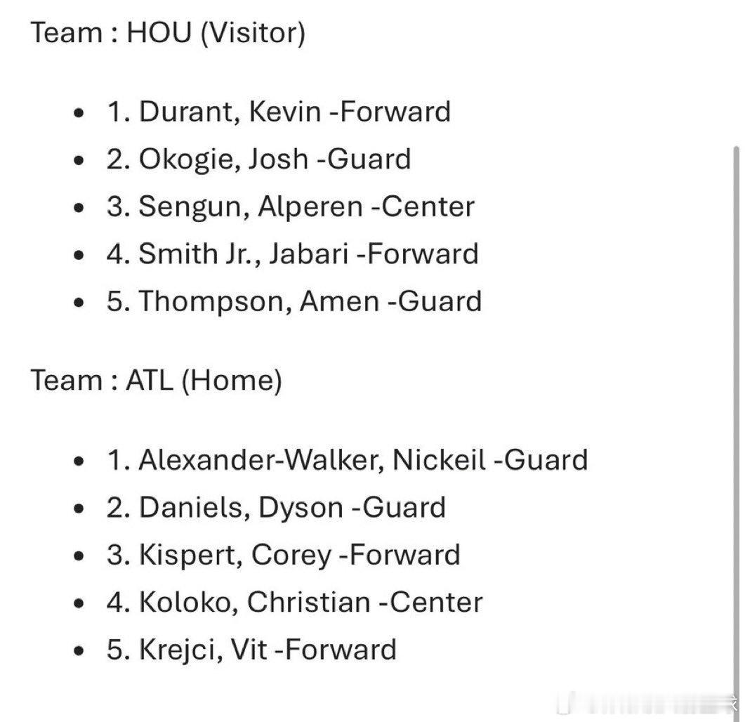 火箭vs老鹰 首发出炉，申京今日带伤出战：球队：休斯顿火箭队（客队）·  凯文·