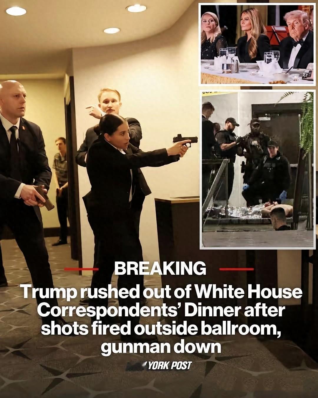 华盛顿当地一场高层政务晚宴活动现场突发突发险情，现场传出枪响，一名执勤特勤近距离