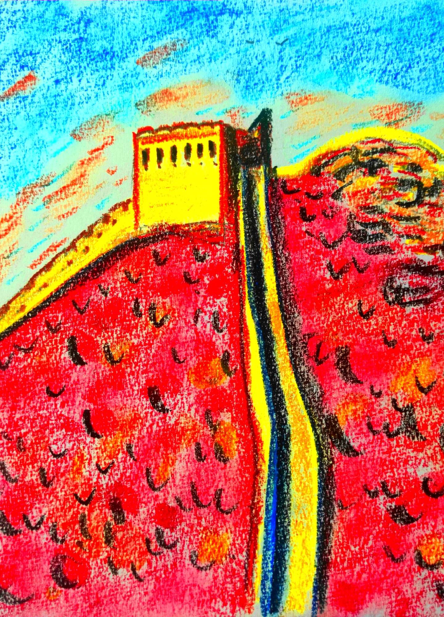 “将军楼下万山红，层林尽染映碧空。