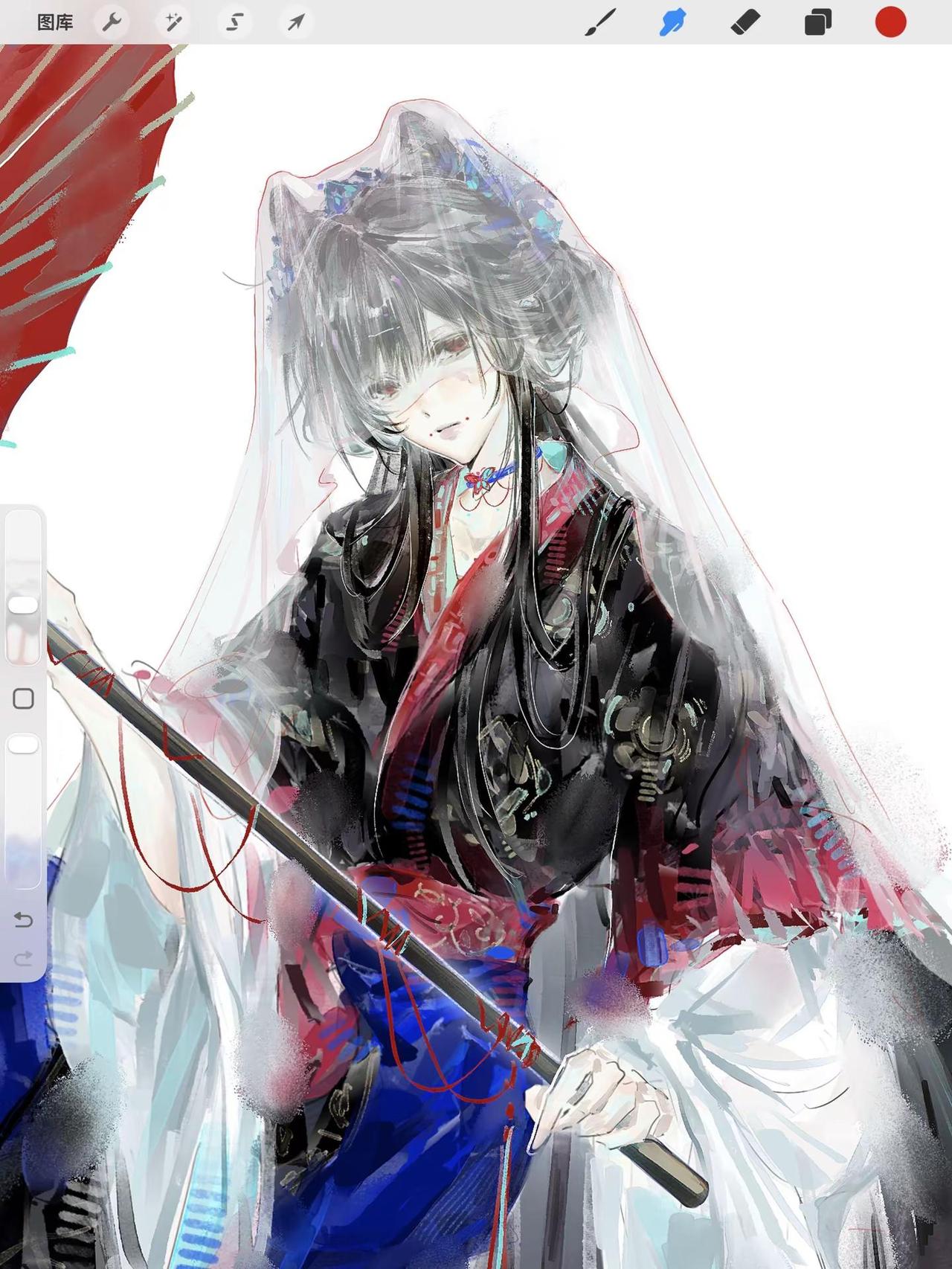 伞映红妆面。oc 古风 procreate绘画 摸鱼 动作服饰参考@千与千