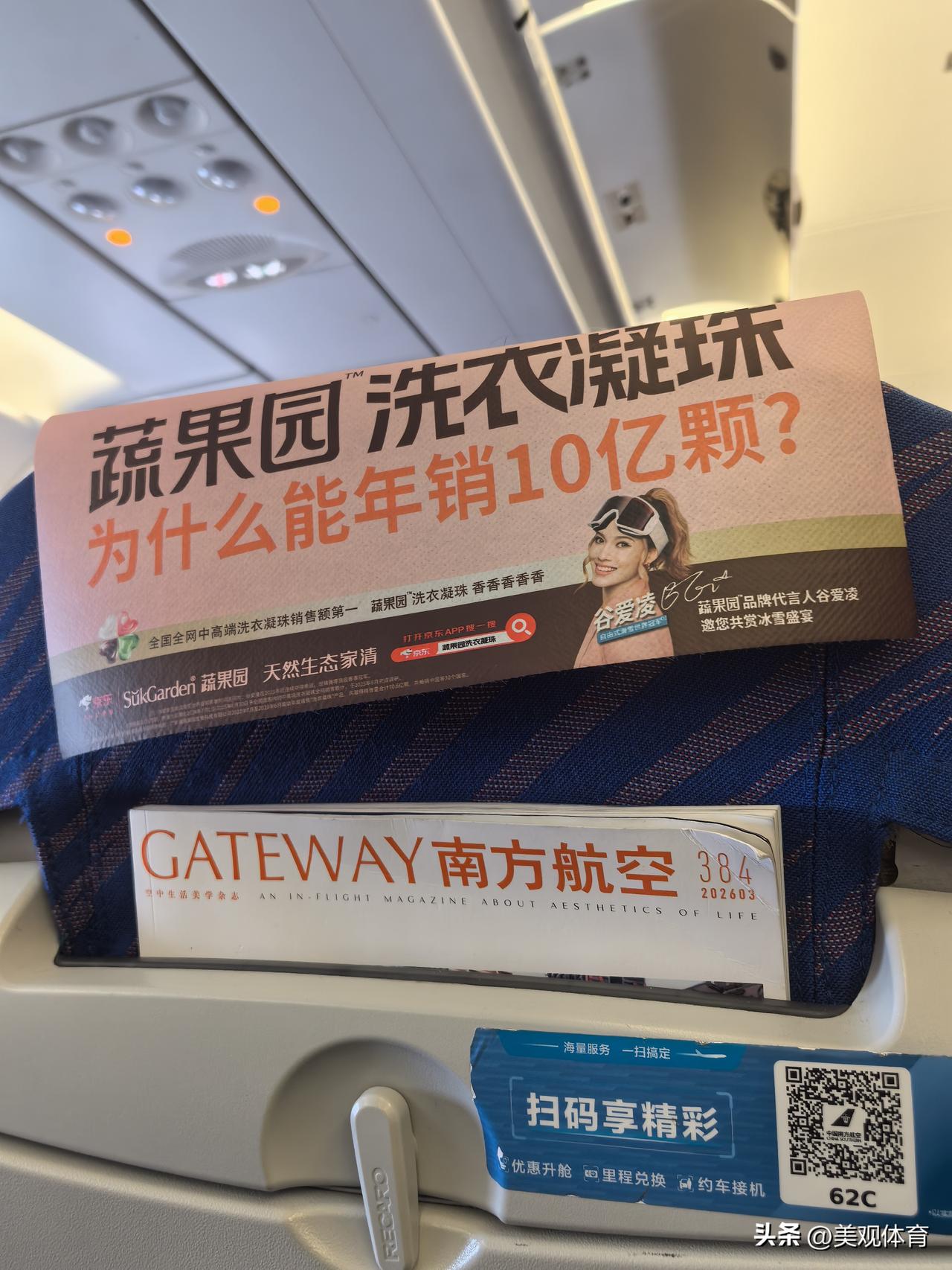 南航班机座椅后背上的广告居然也看到了谷爱凌的形象。谷爱凌代言了多少产品？
