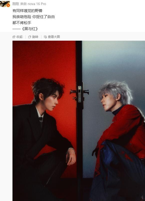 马嘉祺银发造型 一扇门分割两种人格。黑西装内敛沉静，银发配红衣热烈张扬，这个银发