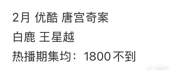 白鹿的剧过不了1800，那其他剧岂不是几百 