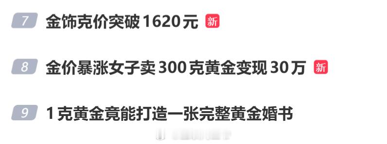 金饰克价突破1620元 2026年的春节越来越近，这黄金的消息压都压不住了……金