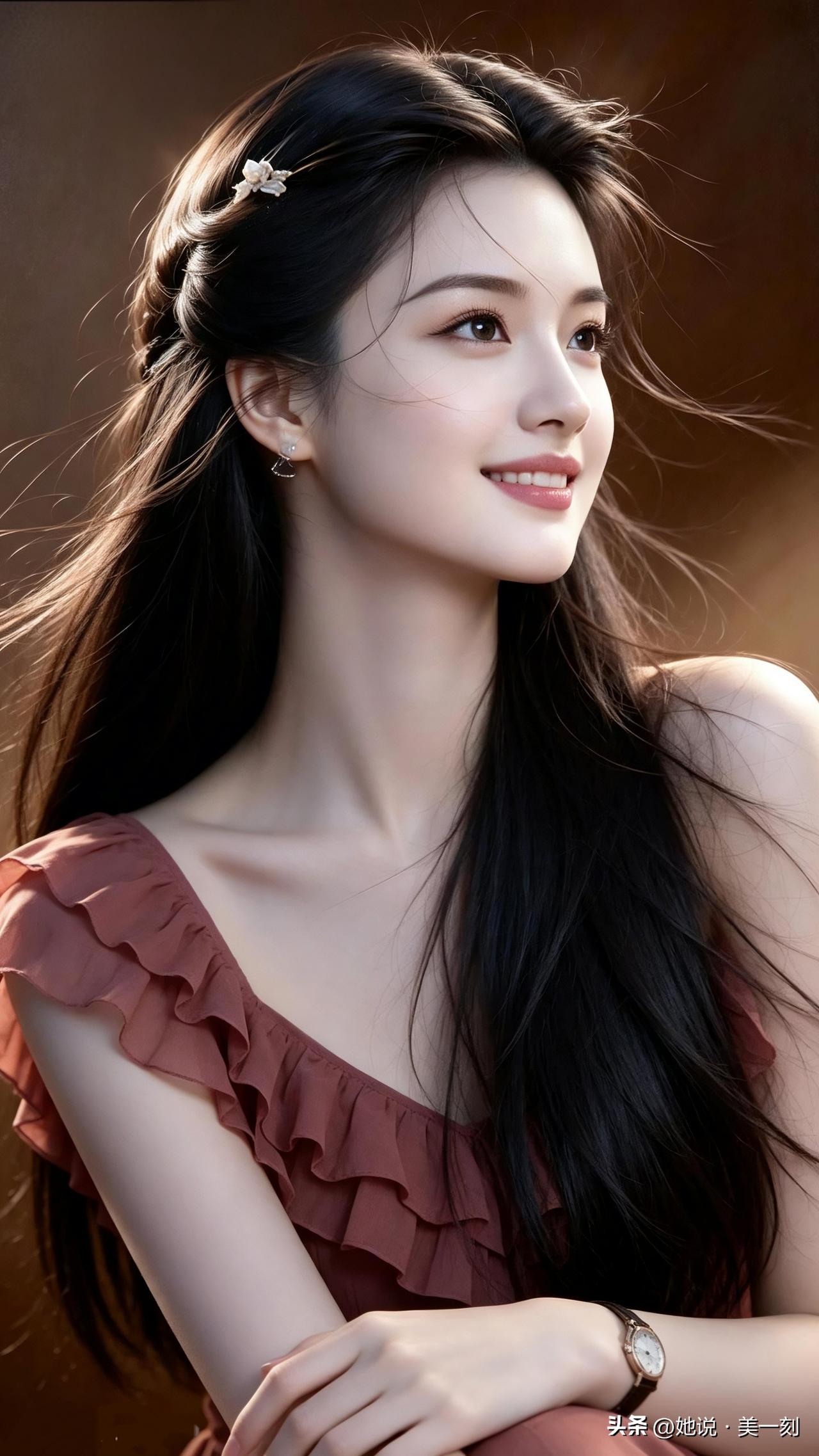 温柔甜美的少女，一抹微笑照亮了整个画面。