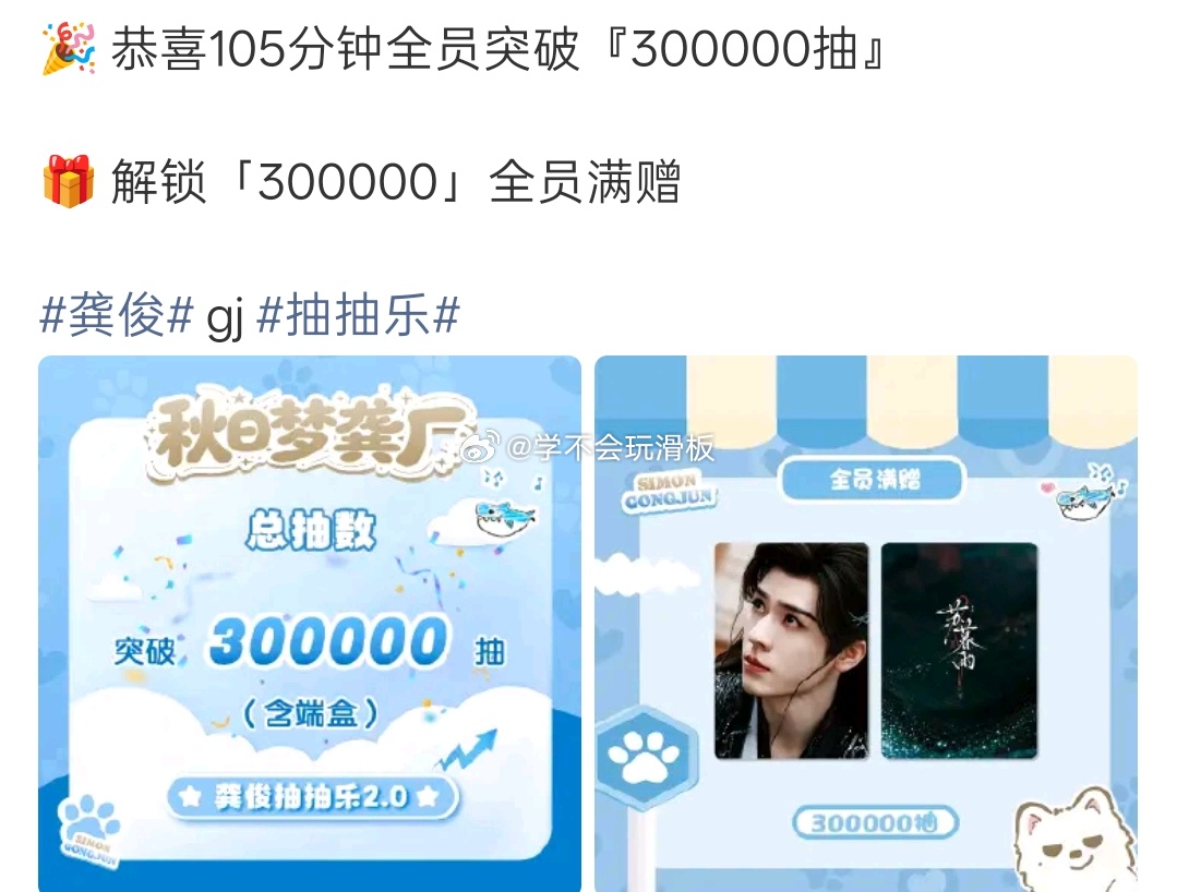龚俊粉丝今日抽抽乐开启🔛105分钟破30w抽 ​​​