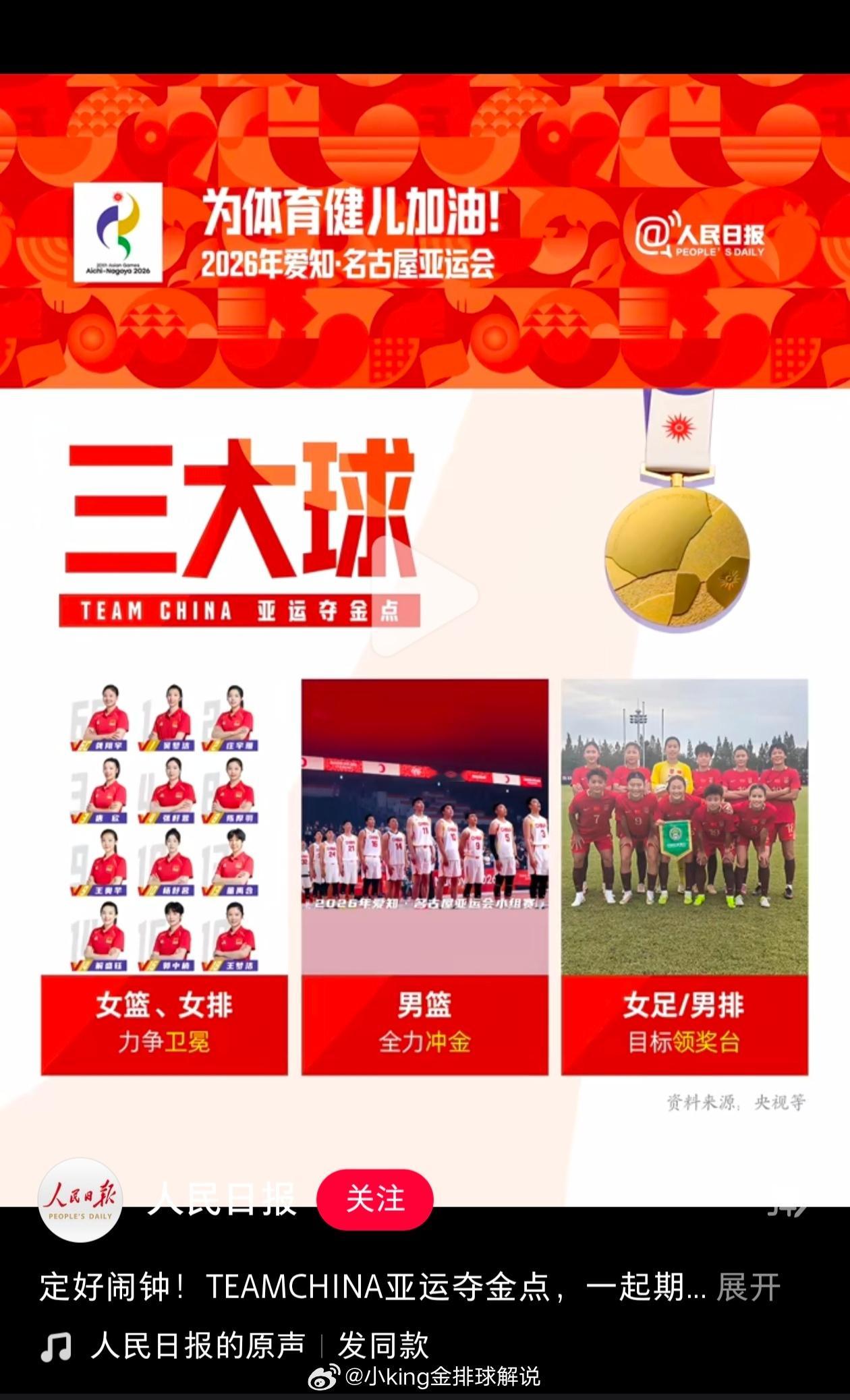 【人民日报发布亚运会三大球目标】男排的目标是:领奖台。[笑cry] ​​​