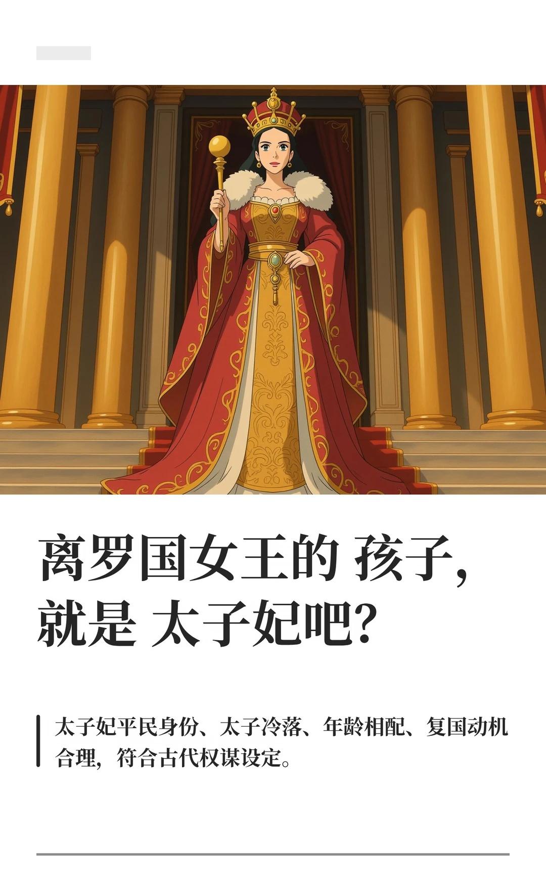离罗国女王的孩子，就是太子妃吧？
既然安排了唐卫这个替身，
那离罗国女王的孩子应