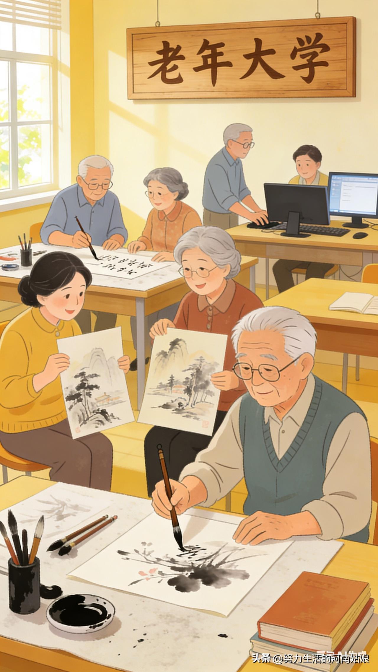 本质是退休人群精神需求爆发：
有钱有闲、怕孤独、想社交、爱学习，老年大学刚好填补