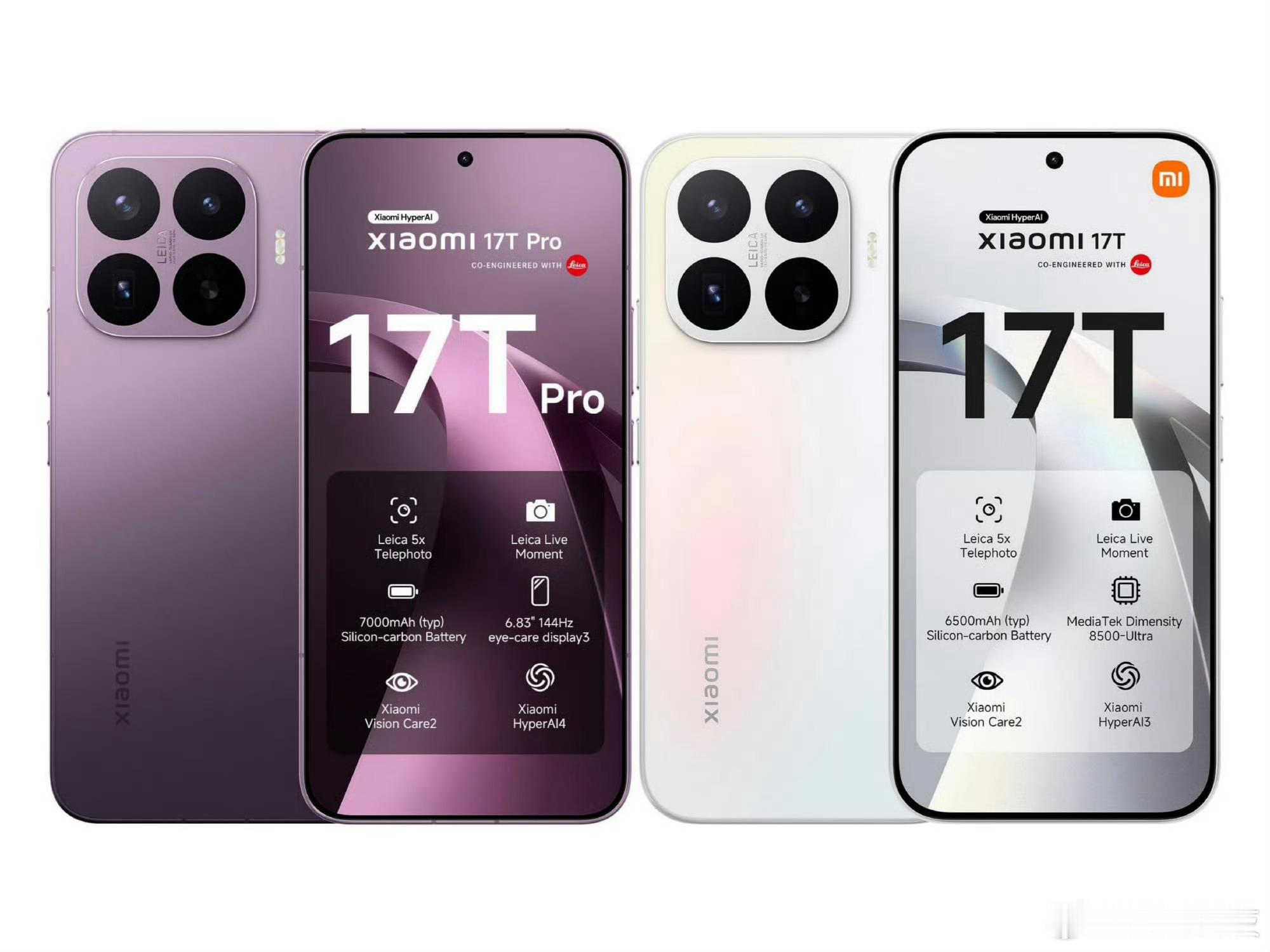 小米17T系列国际版，6.59英寸/6.83英寸1.5K+144Hz直屏，天玑8
