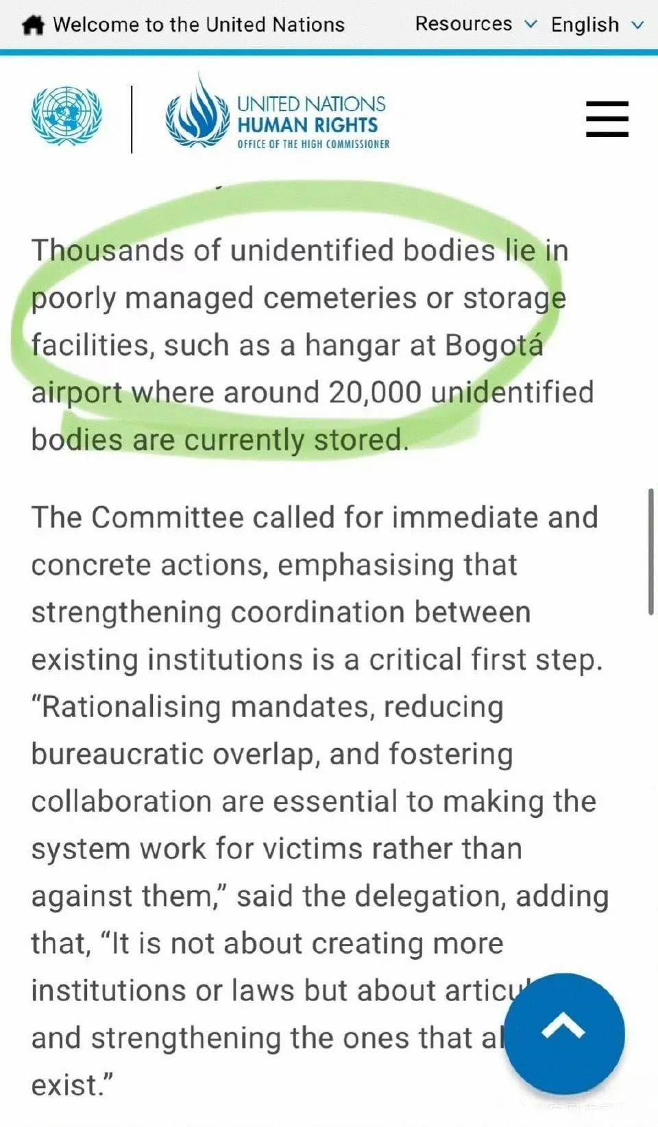 对于哥伦比亚首都波哥大埃尔多拉多国际机场的一个机库里发现约2万具身份不明的尸体这