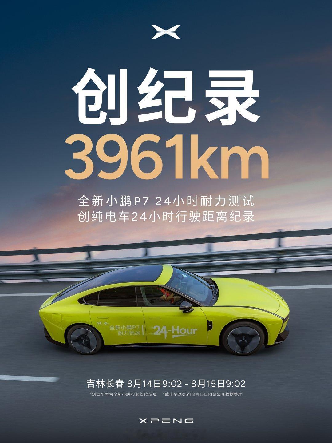 雷军祝贺小鹏汽车新记录全新小鹏P7在第三方严苛测试下，其「24小时耐力测试」以3