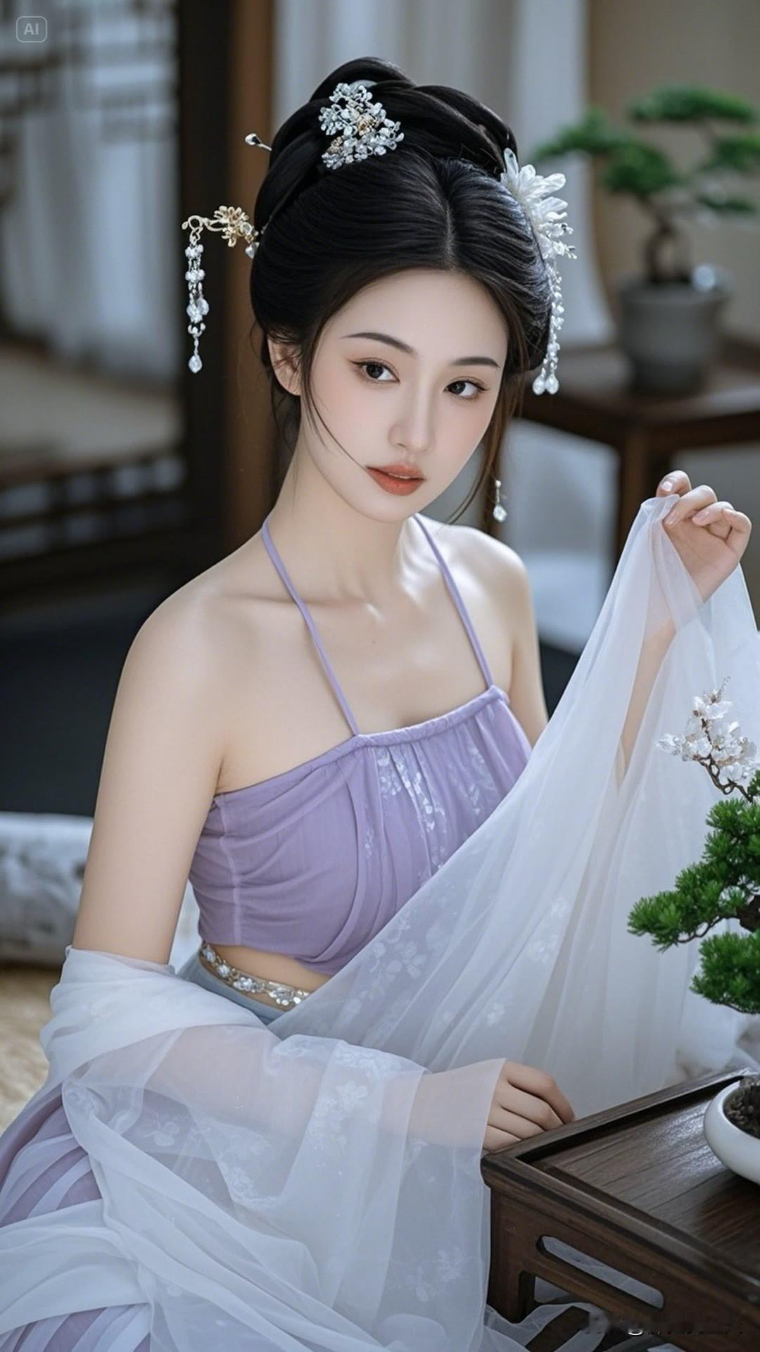 穿越千年的风尘，她如仙子般降临，那一抹红唇，是岁月沉淀的惊艳。古装美女，美在骨子