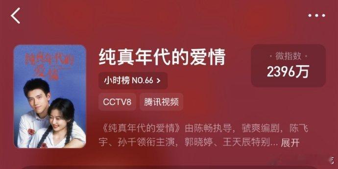 陈飞宇纯真年代的爱情微博预约页面有CCTV8了，上星