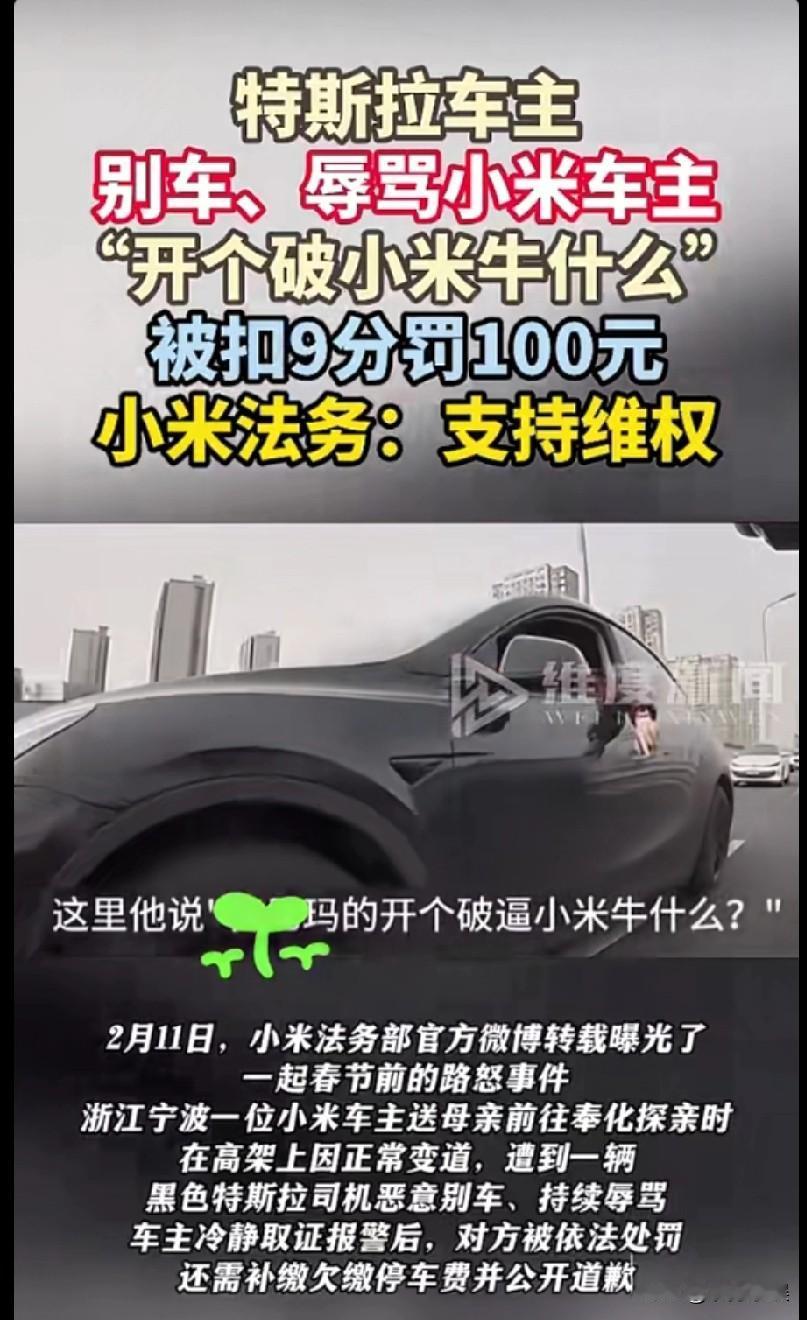 宁波的一位小米车主送母亲探亲，在高架正常变道时，却遭遇黑色特斯拉车主恶意别车，并